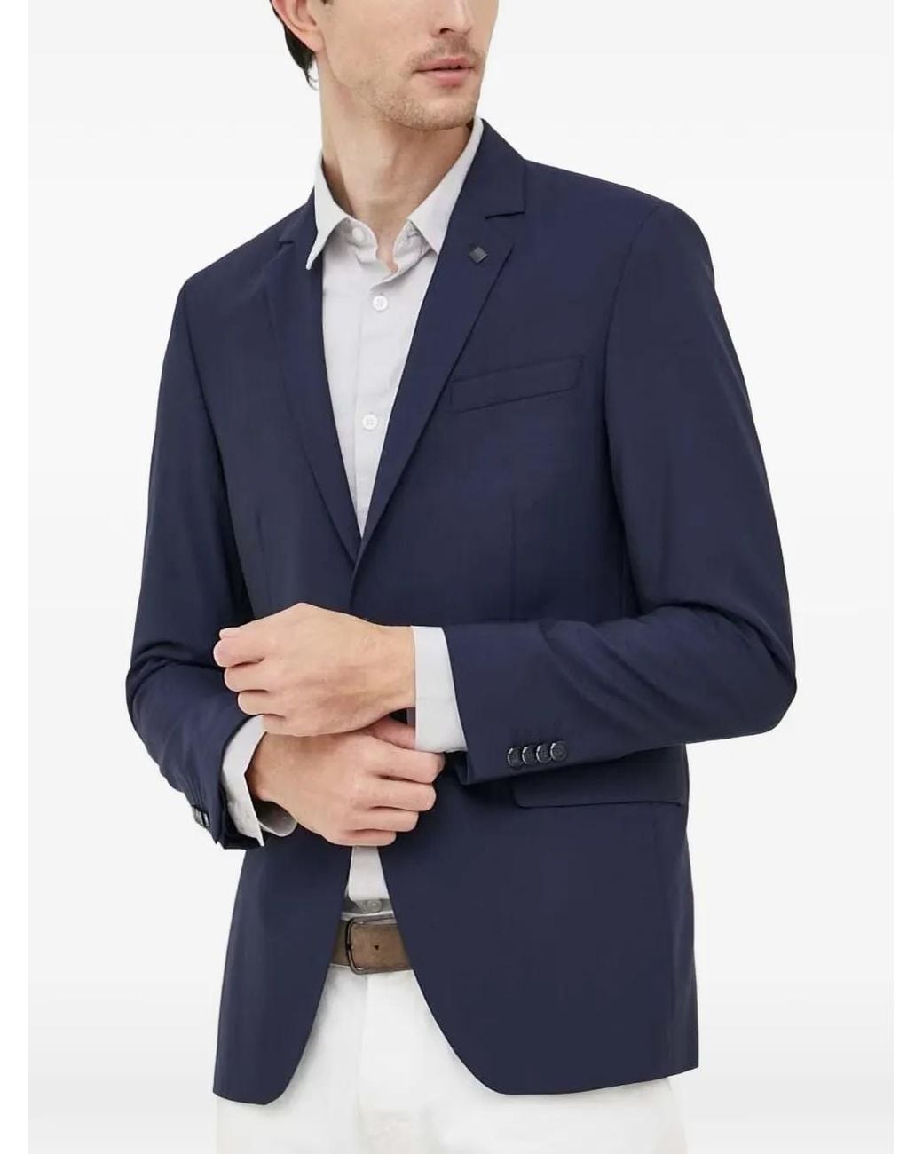 Karl Lagerfeld Blue Notch-Lapel Tailored Blazer for men