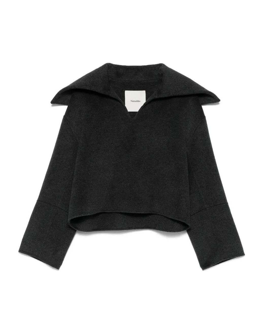 Nanushka Black Oversize-Collar Sweater