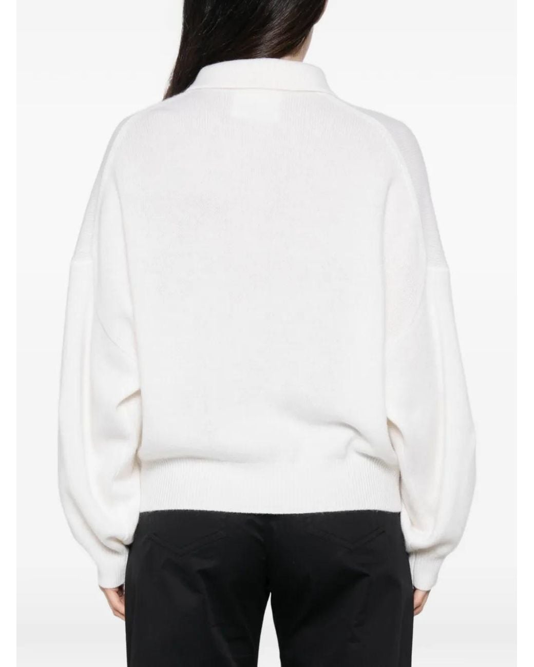 Lisa Yang White Etta Polo-Collar Sweater