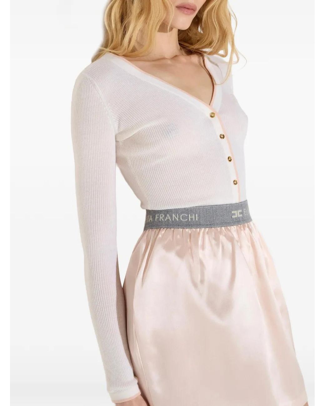Elisabetta Franchi White Rib-Knit Cardigan
