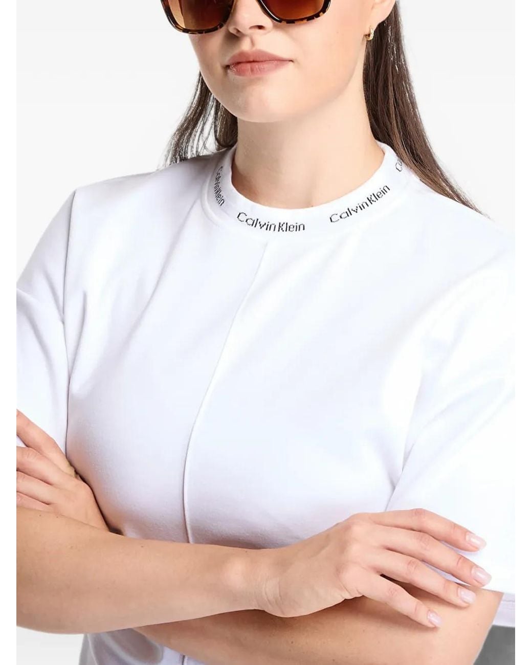 Calvin Klein White Logo-Neck Interlock T-Shirt