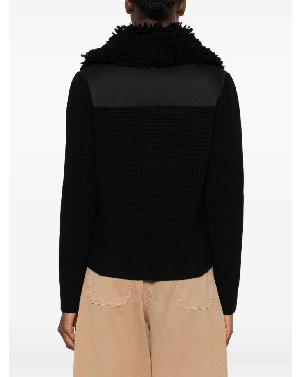 Moncler Black Down Jacket With Wool Inserts