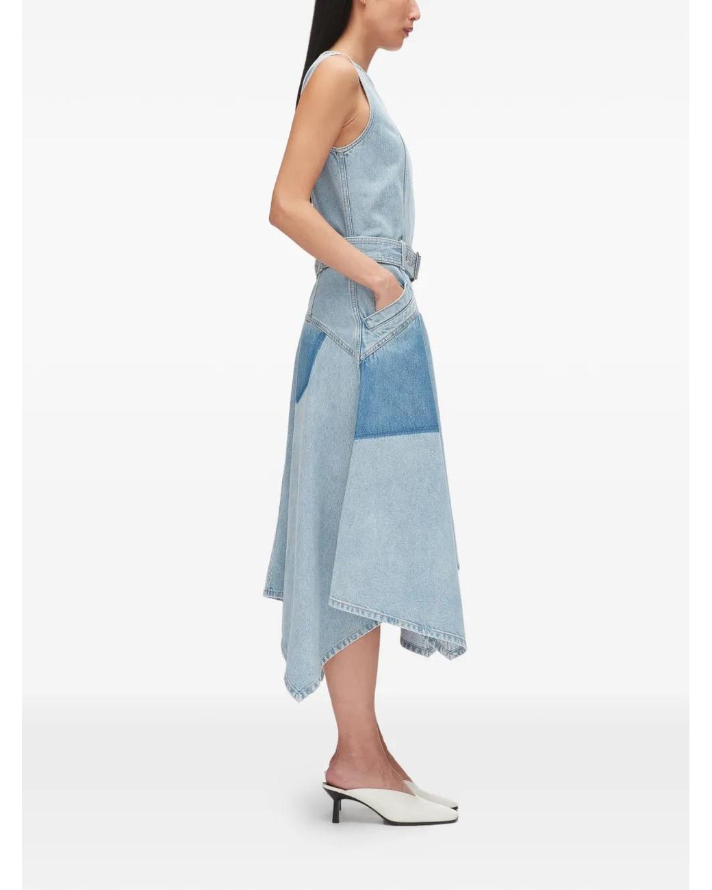 3.1 Phillip Lim Blue Patchwork Belted Cotton Midi Dress