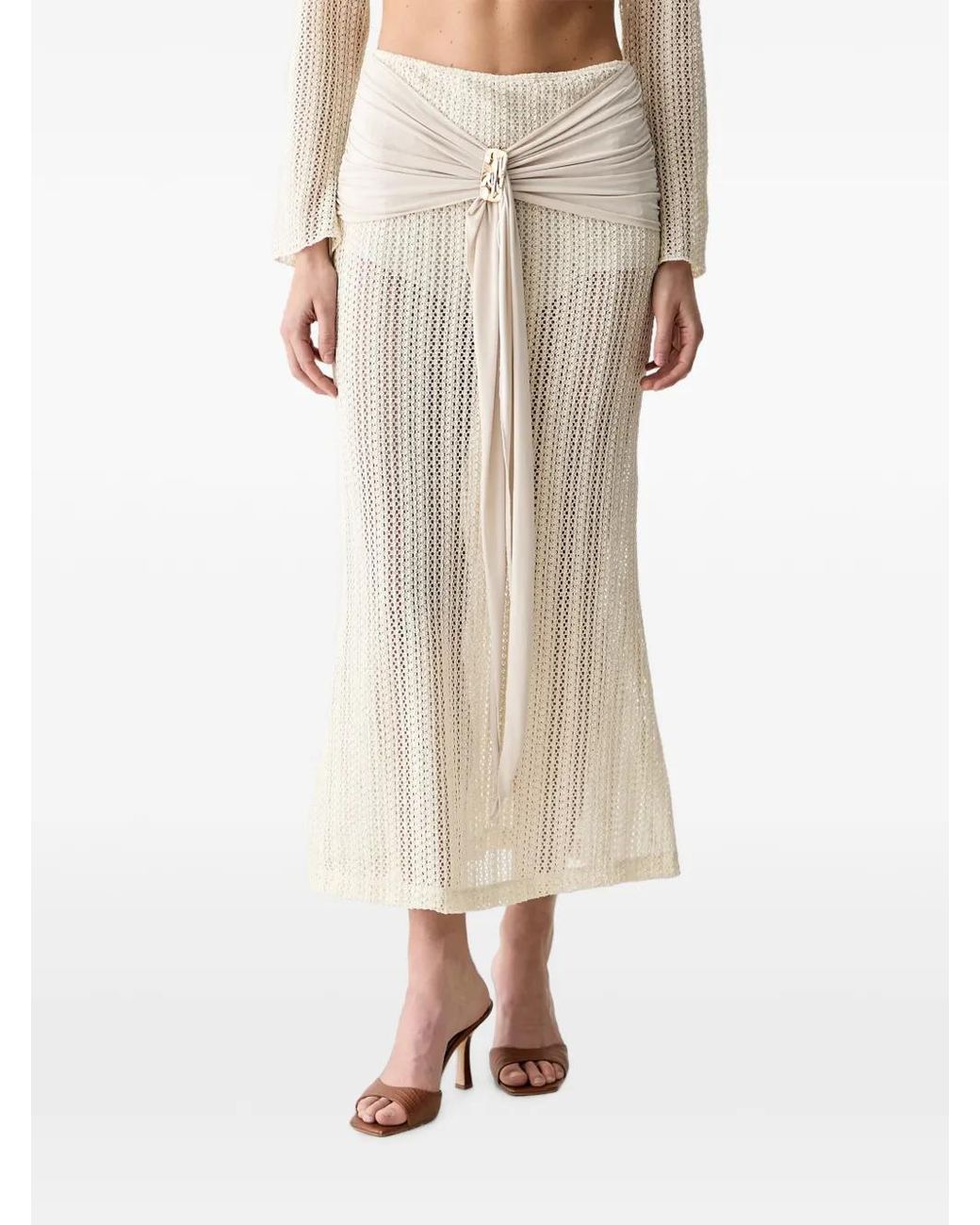 Haveone Natural Open-Knit Draped Maxi Skirt