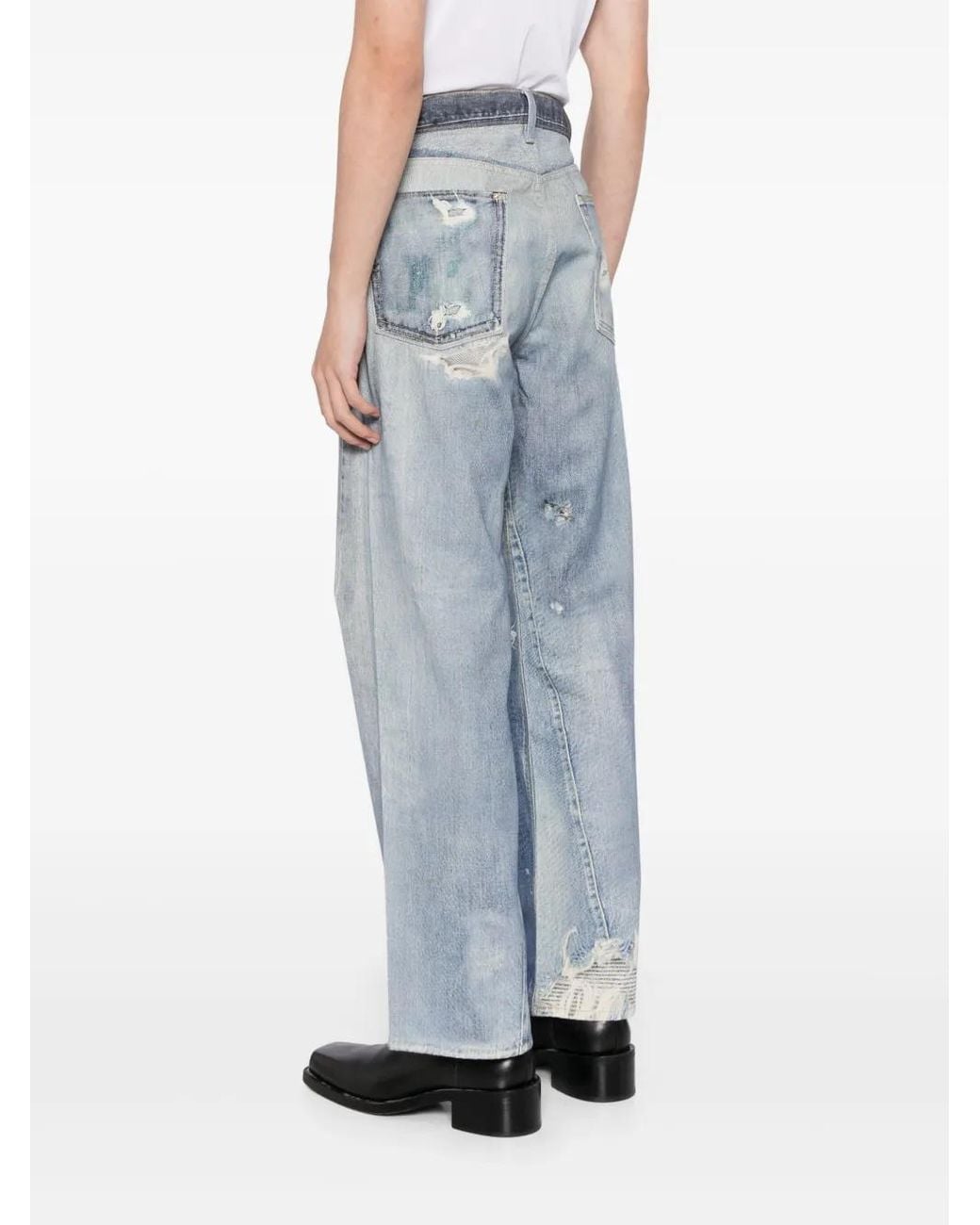 Our Legacy Blue Distressed Wide-Leg Jeans for men