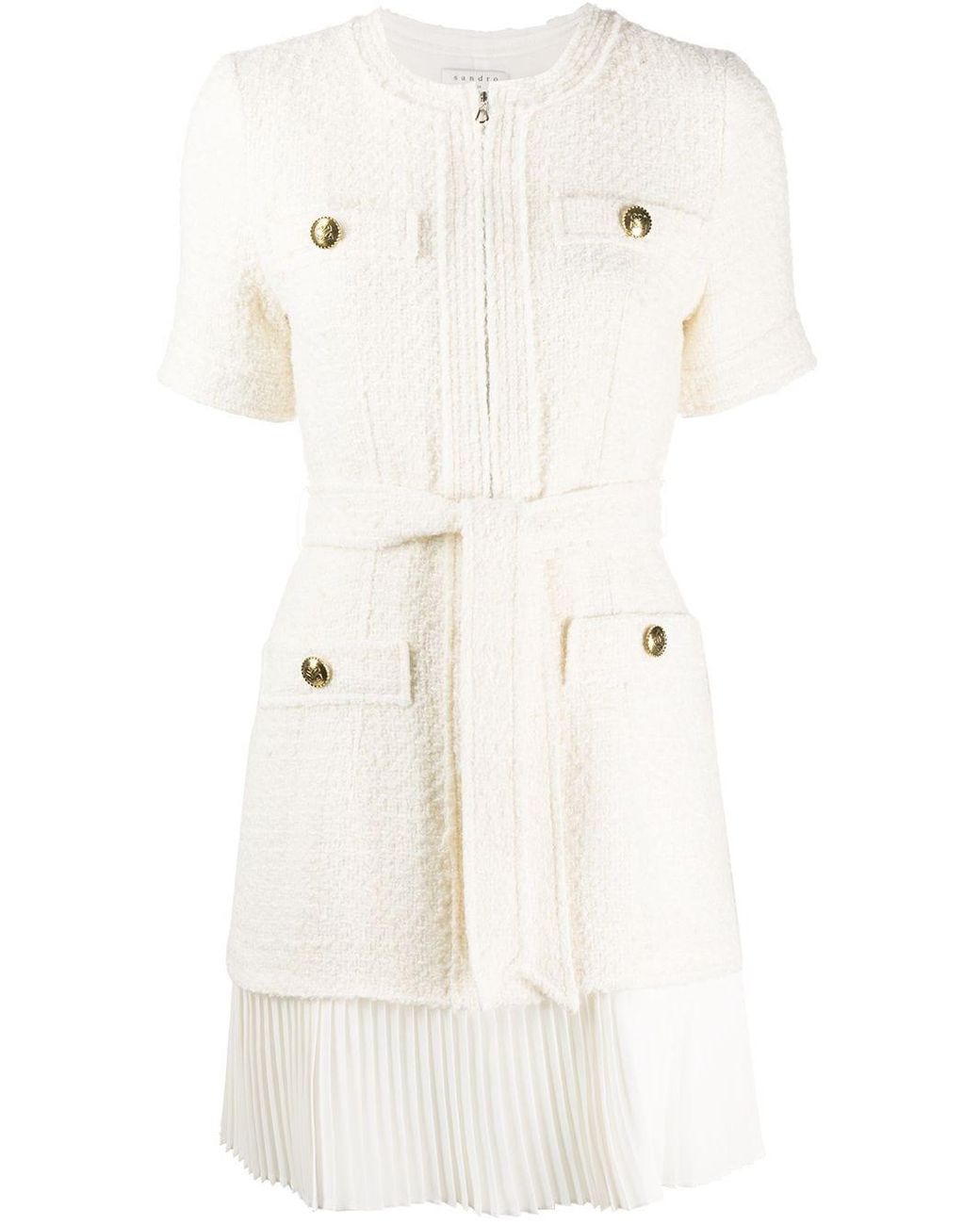 Sandro Tweed Coat Mini Dress in White | Lyst
