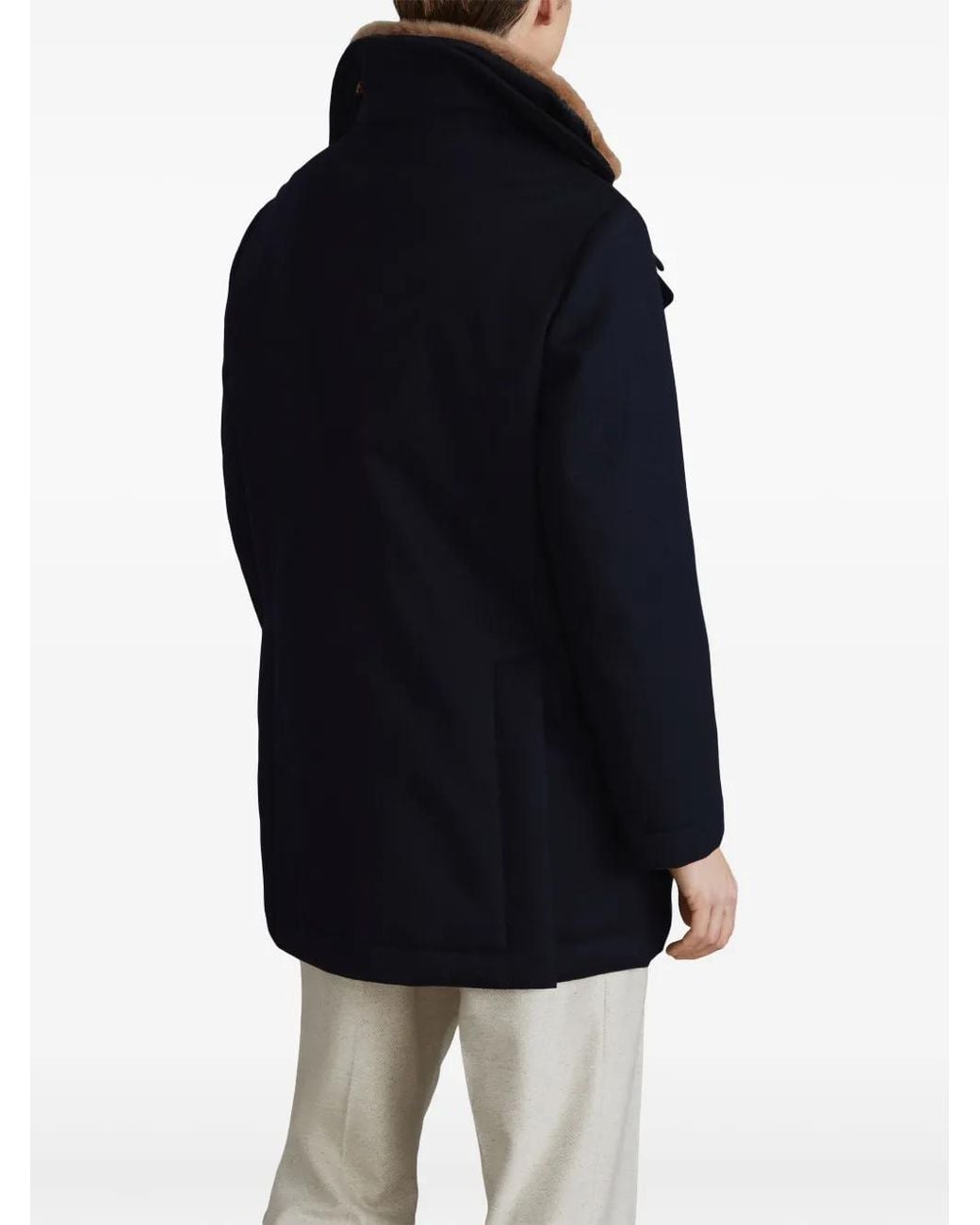 Brunello Cucinelli Blue Double-Breasted Cashmere Coat for men