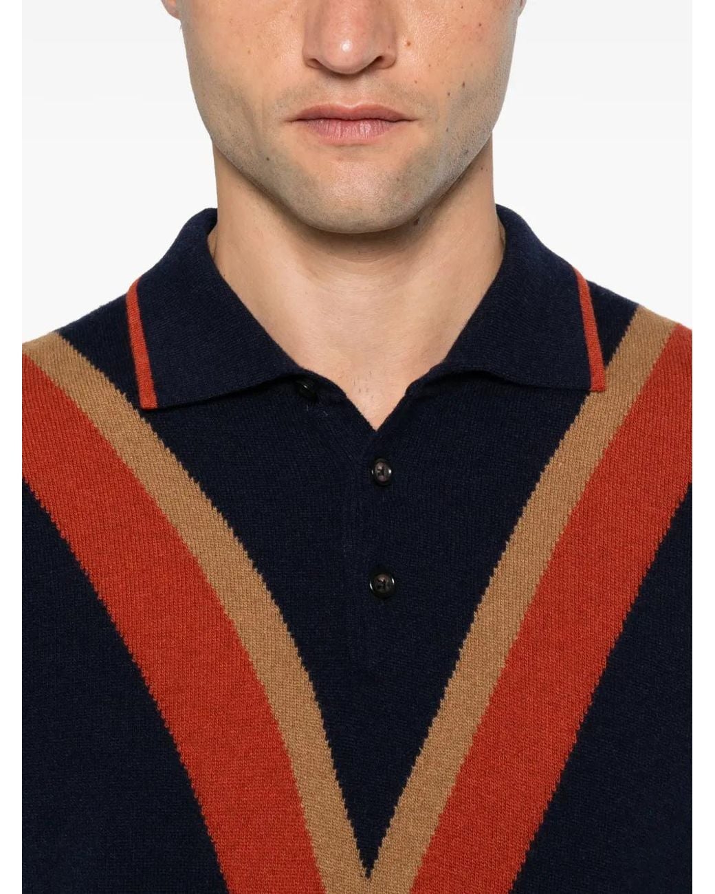 GALLIA Blue Chevron-Knit Polo Sweater for men