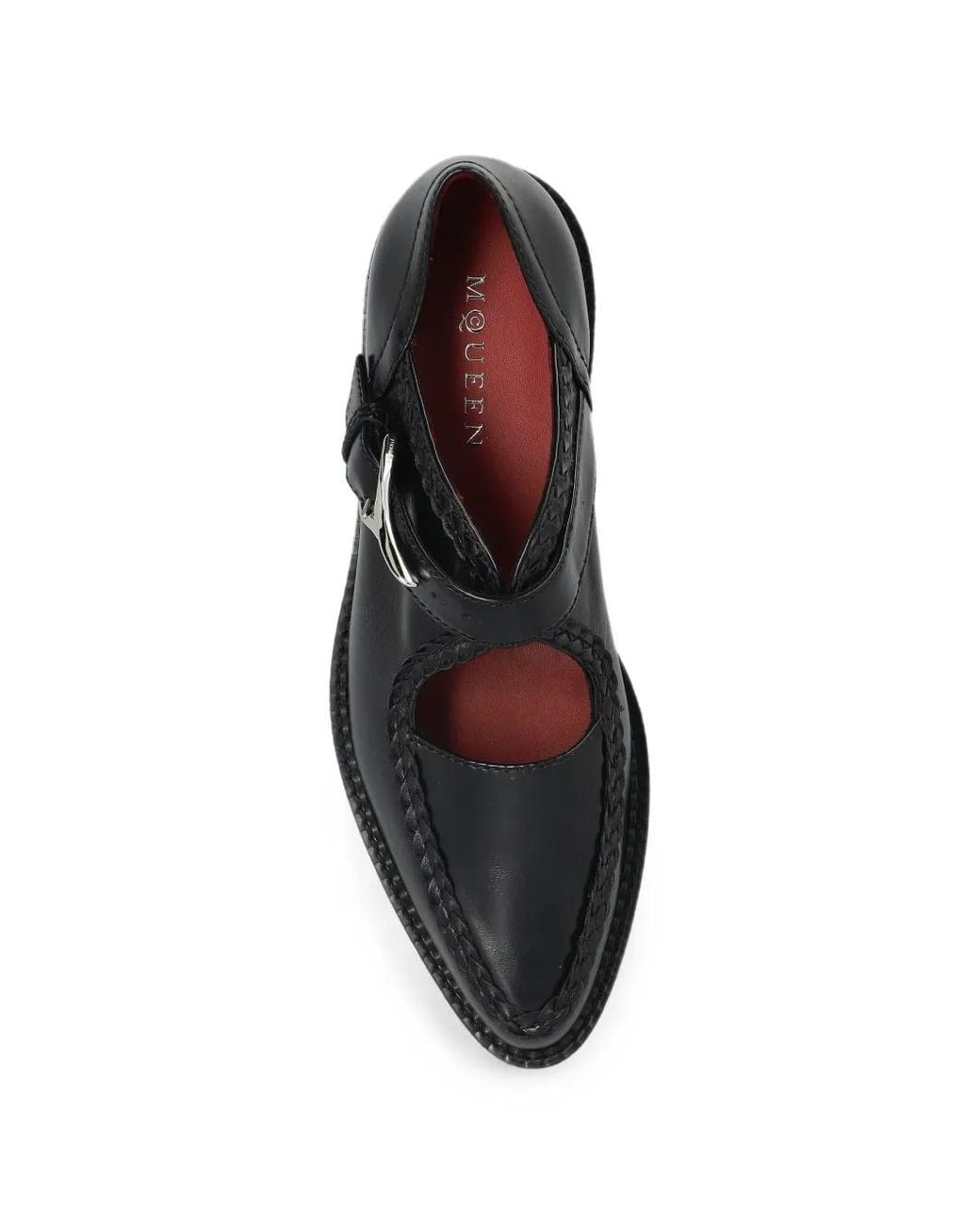 McQueen Black Wishbone Creeper Leather Flat Pumps