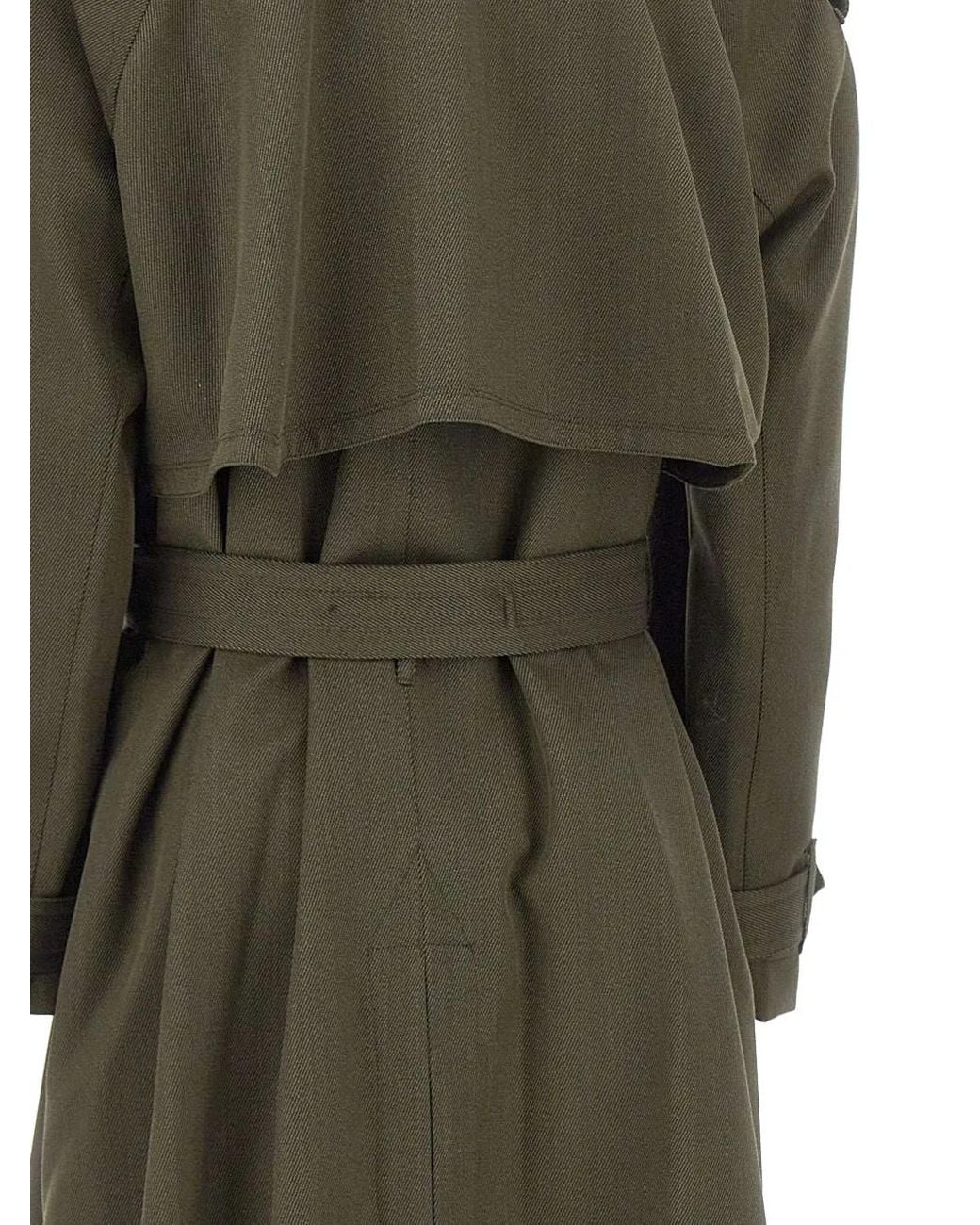 Victoria Beckham Green Esmee Double-Breasted Virgin Wool Trench Coat