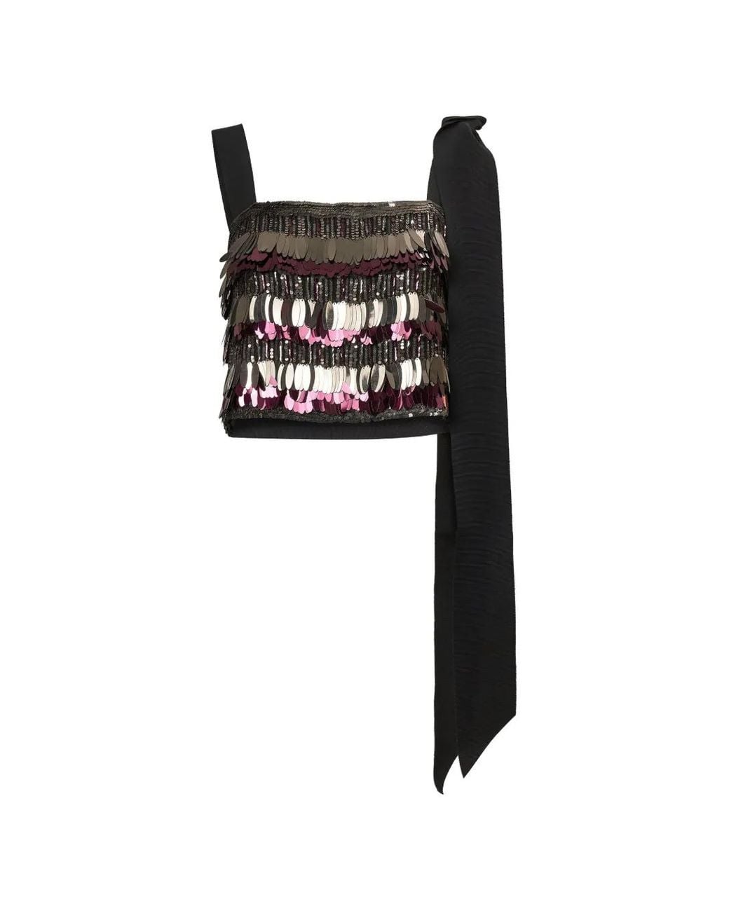 Carolina Herrera Black Sequin-Embellished Bow-Detail Top