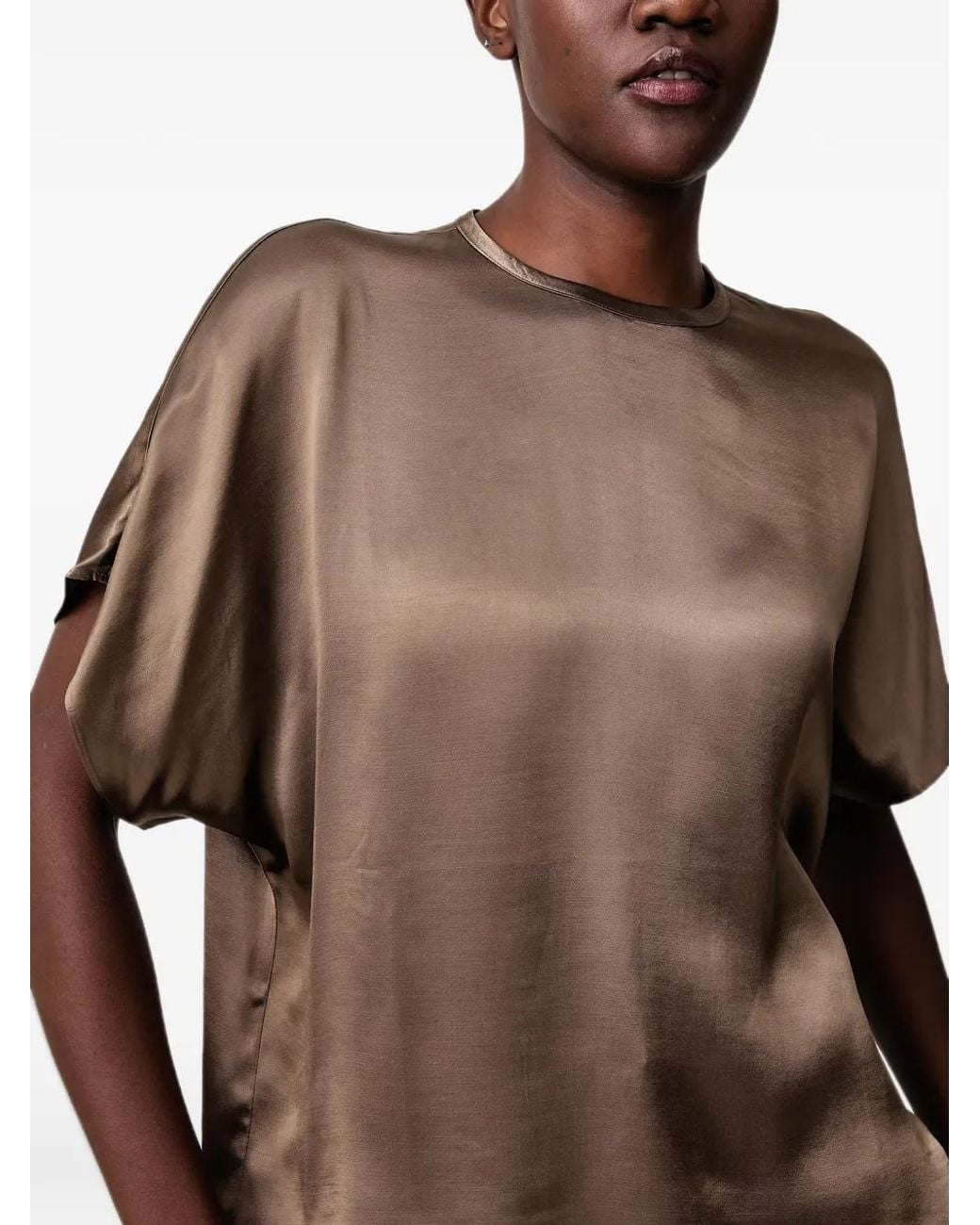 Sisley Brown Satin-Finish Short-Sleeve Blouse