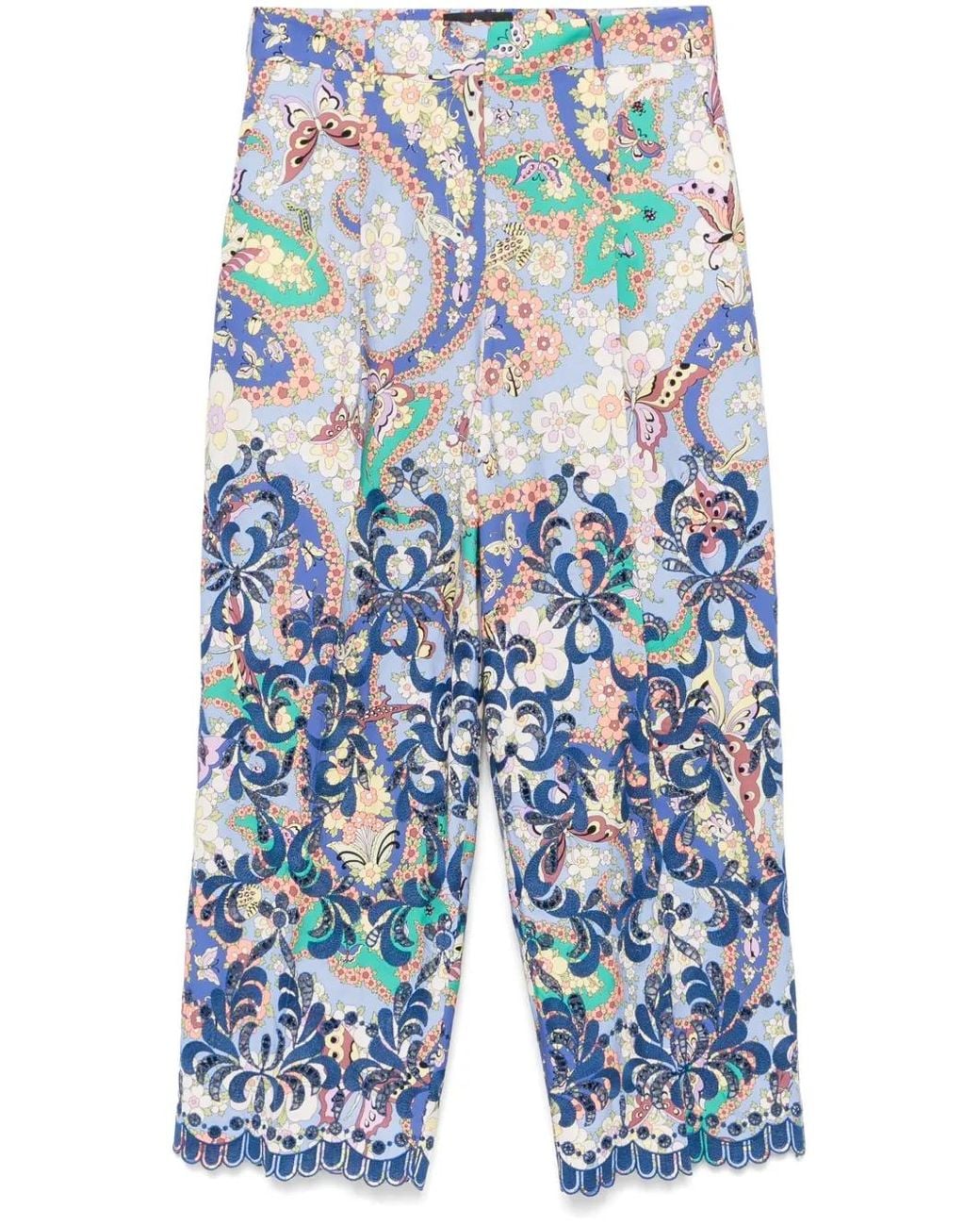 Etro Blue Floral-Print Trousers
