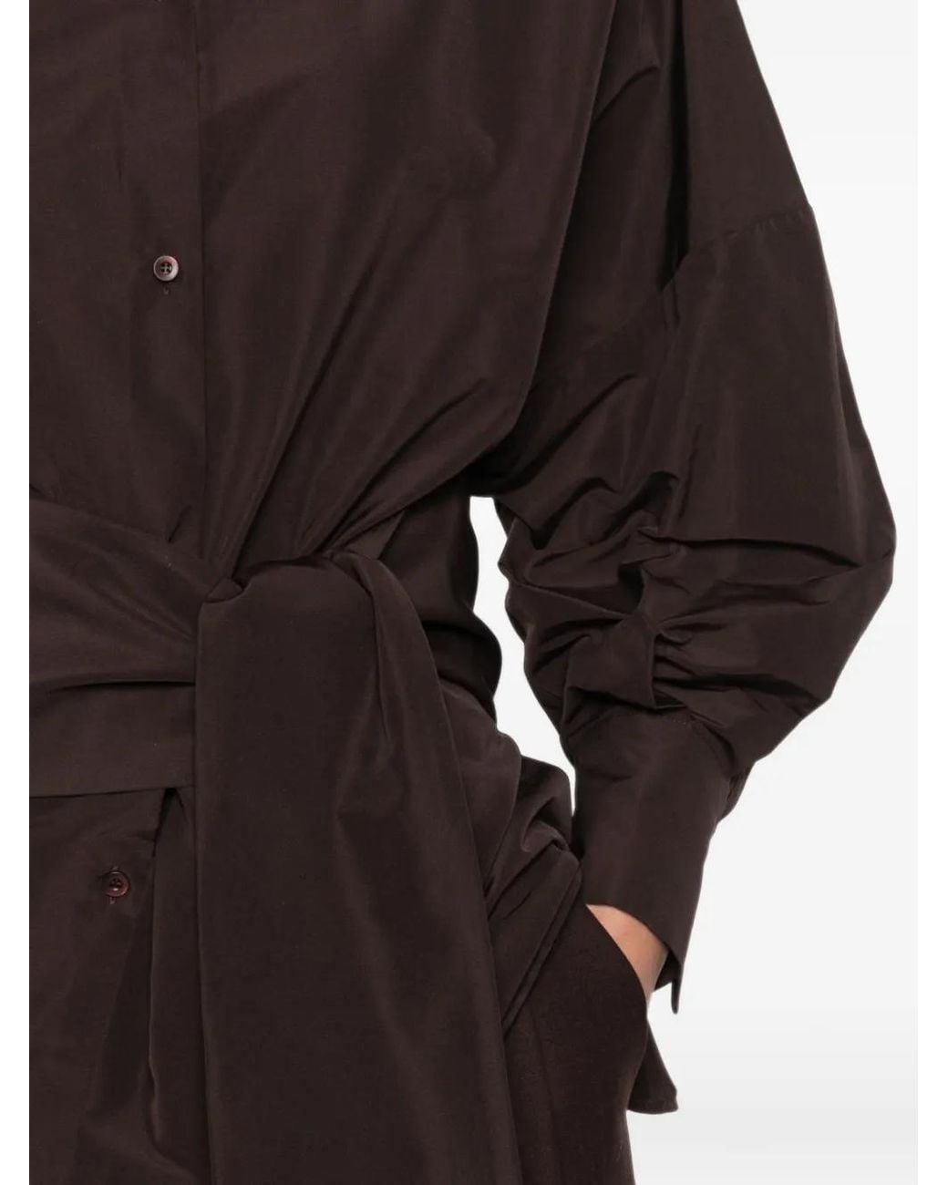 Co.Go Brown Belted Balloon-Sleeve Shirt