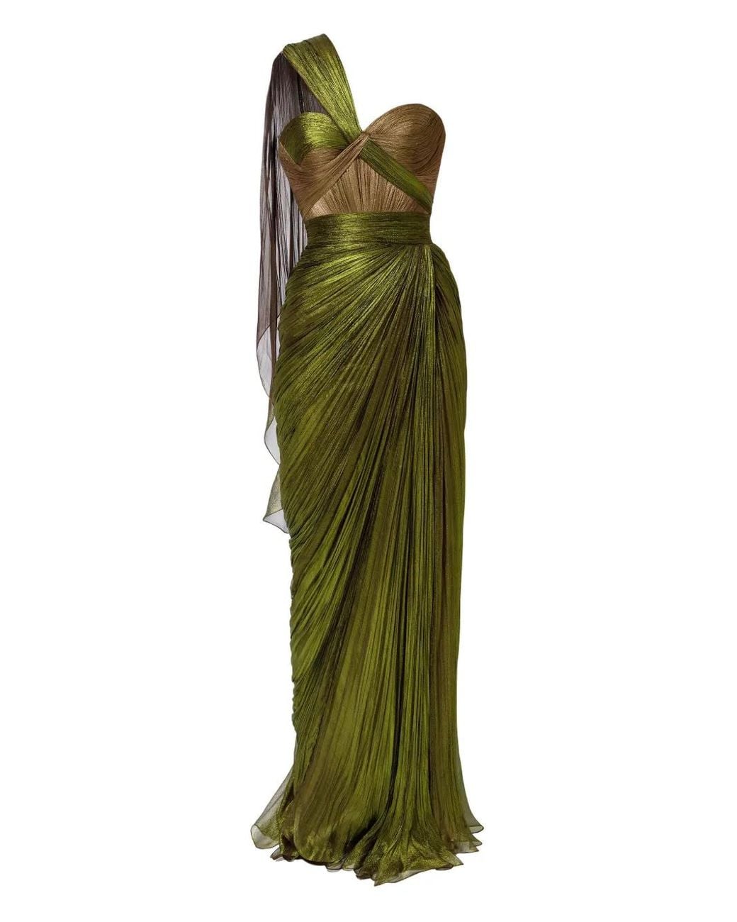 IRIS SERBAN Green Draped One-Shoulder Dress
