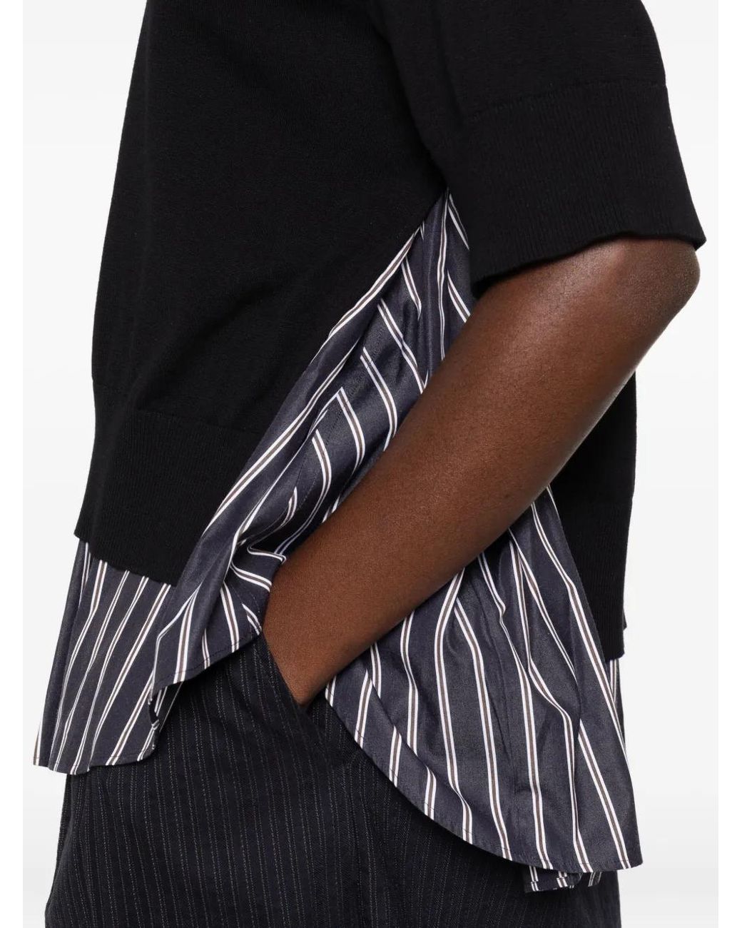 Sacai Black Layered Striped Knit Top