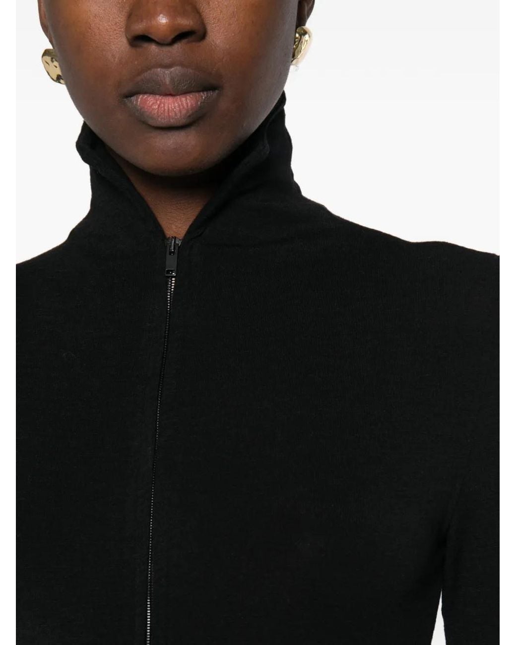 Mugler Black Zip-Up High-Neck Maxi Dress