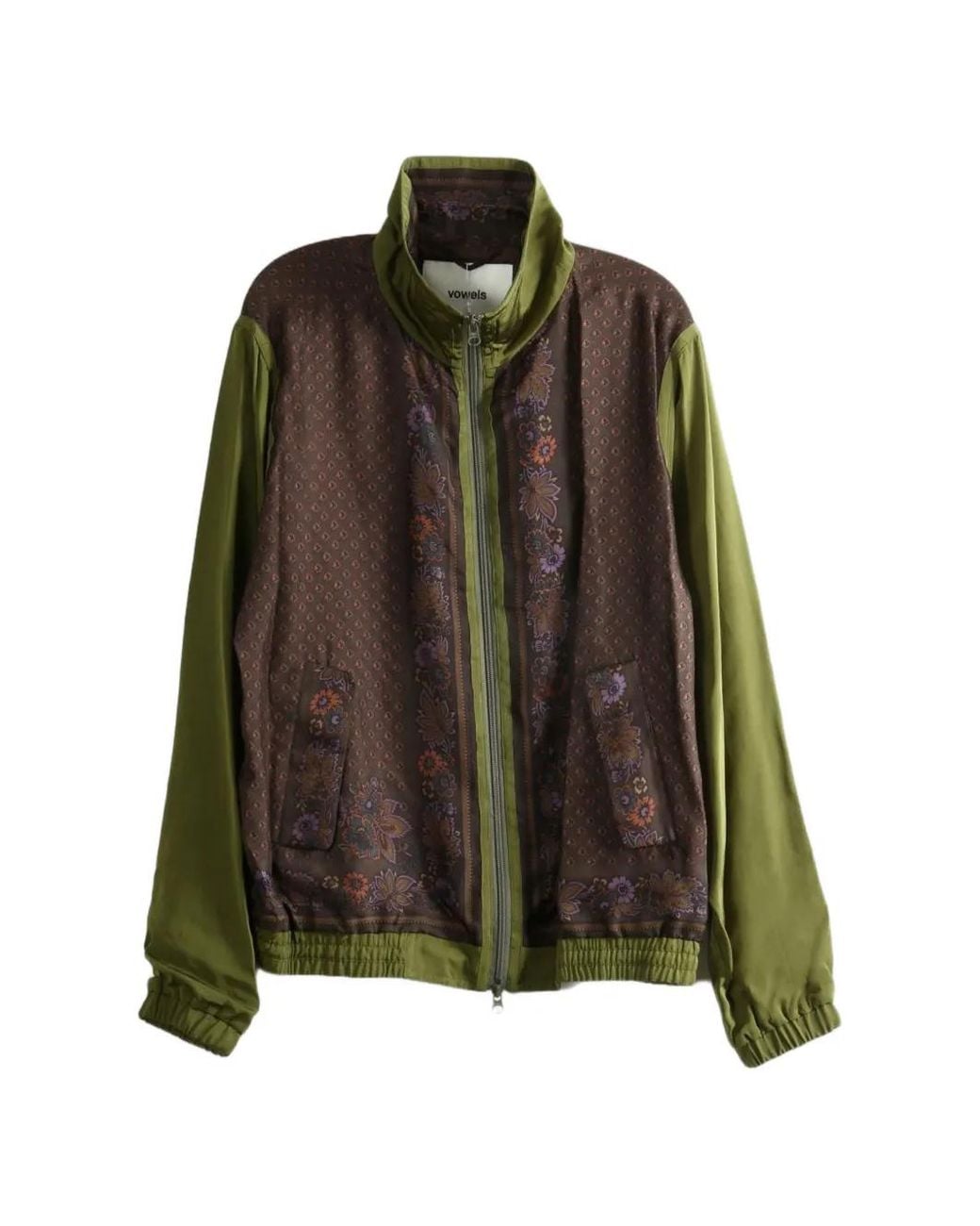 vowels Brown Floral-Print Panelled Jacket for men