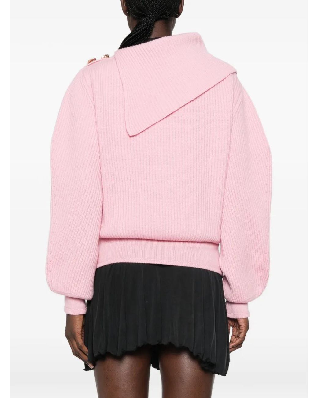 Blumarine Pink Off-Shoulder Rose-Embellished Sweater
