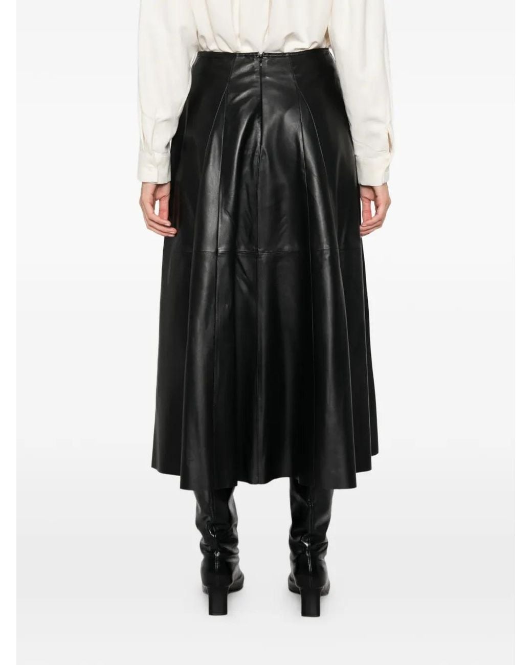 Arma Black Panelled Leather Midi Skirt