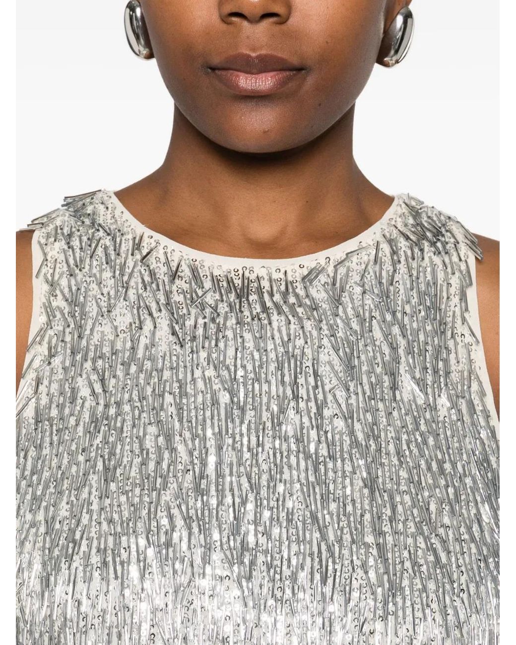 Patrizia Pepe White Sequin-Embellished Mini Dress