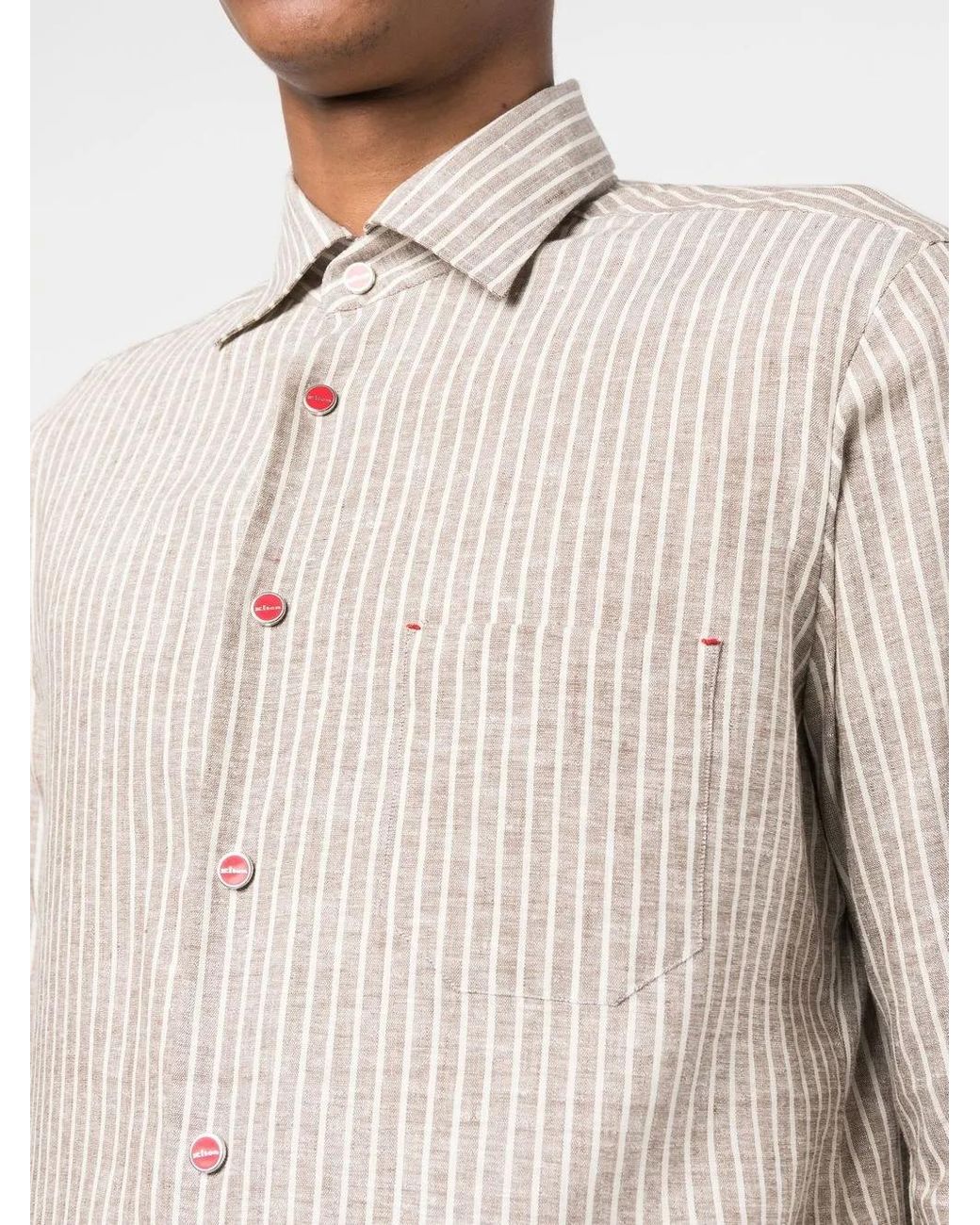 Kiton Brown Long-Sleeve Striped Shirt for men