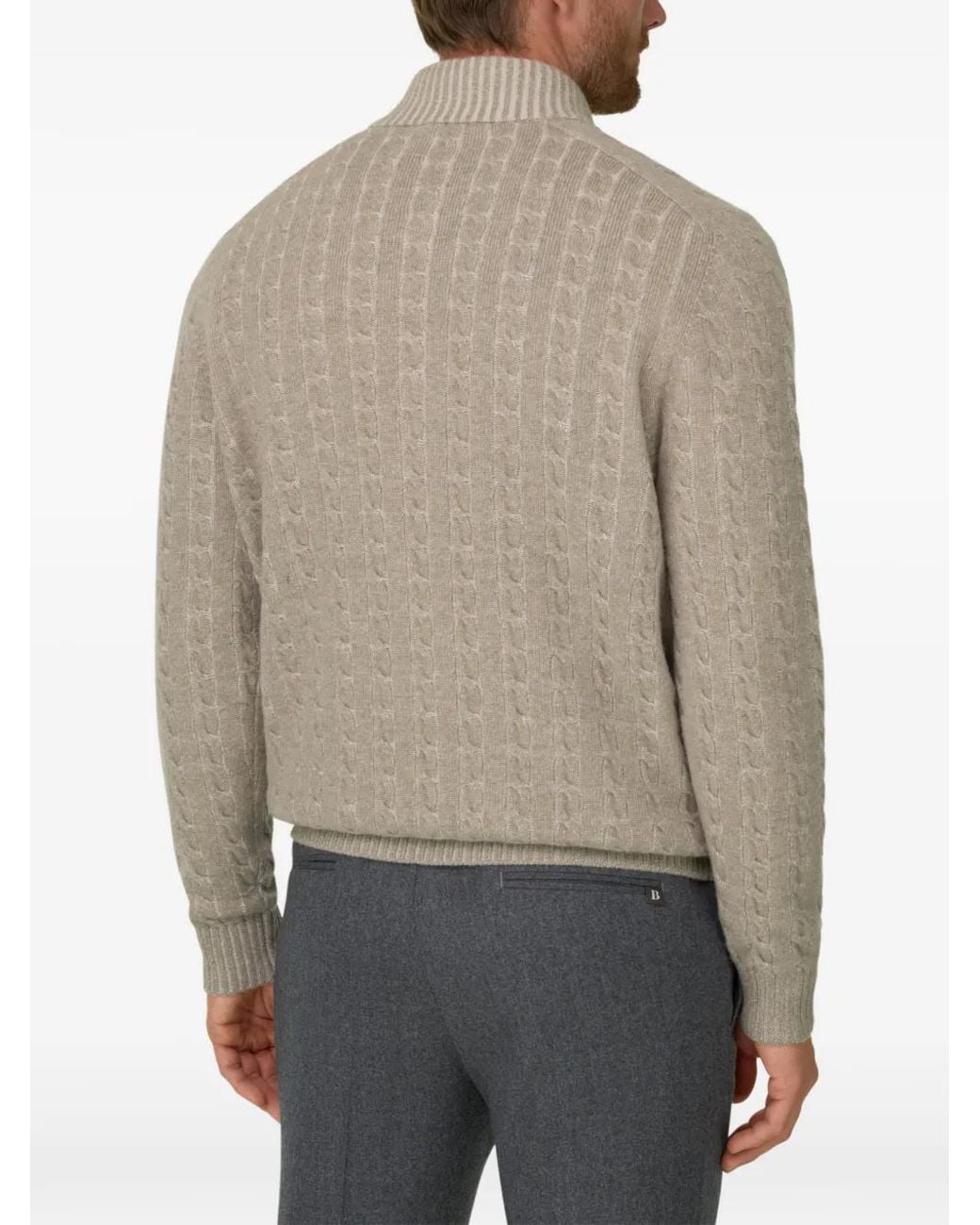 Boggi Natural Roll-Neck Jumper Full-Zip Cashmere-Wool Plated for men