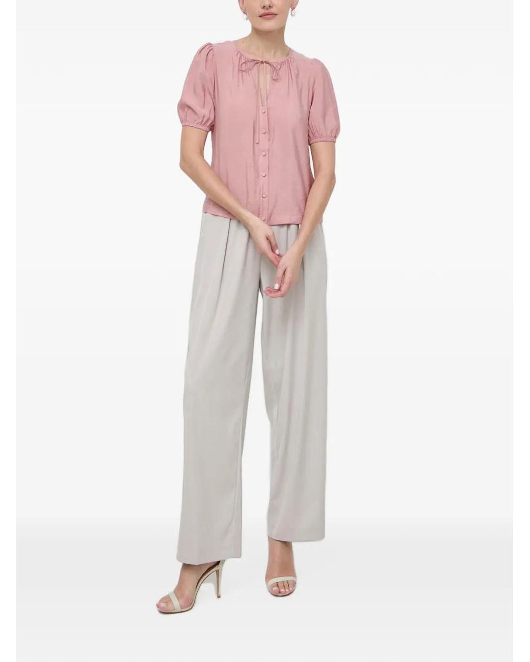 Silvian Heach Pink Tie-Neck Short-Sleeve Shirt