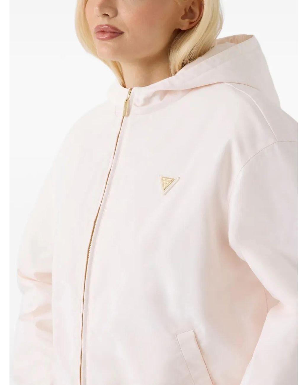 Guess White Logo-Plaque Zipped Jacket