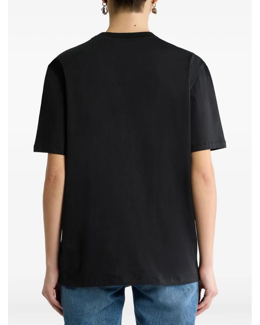 Etro Black Cotton T-Shirt With Peacock Embellishment
