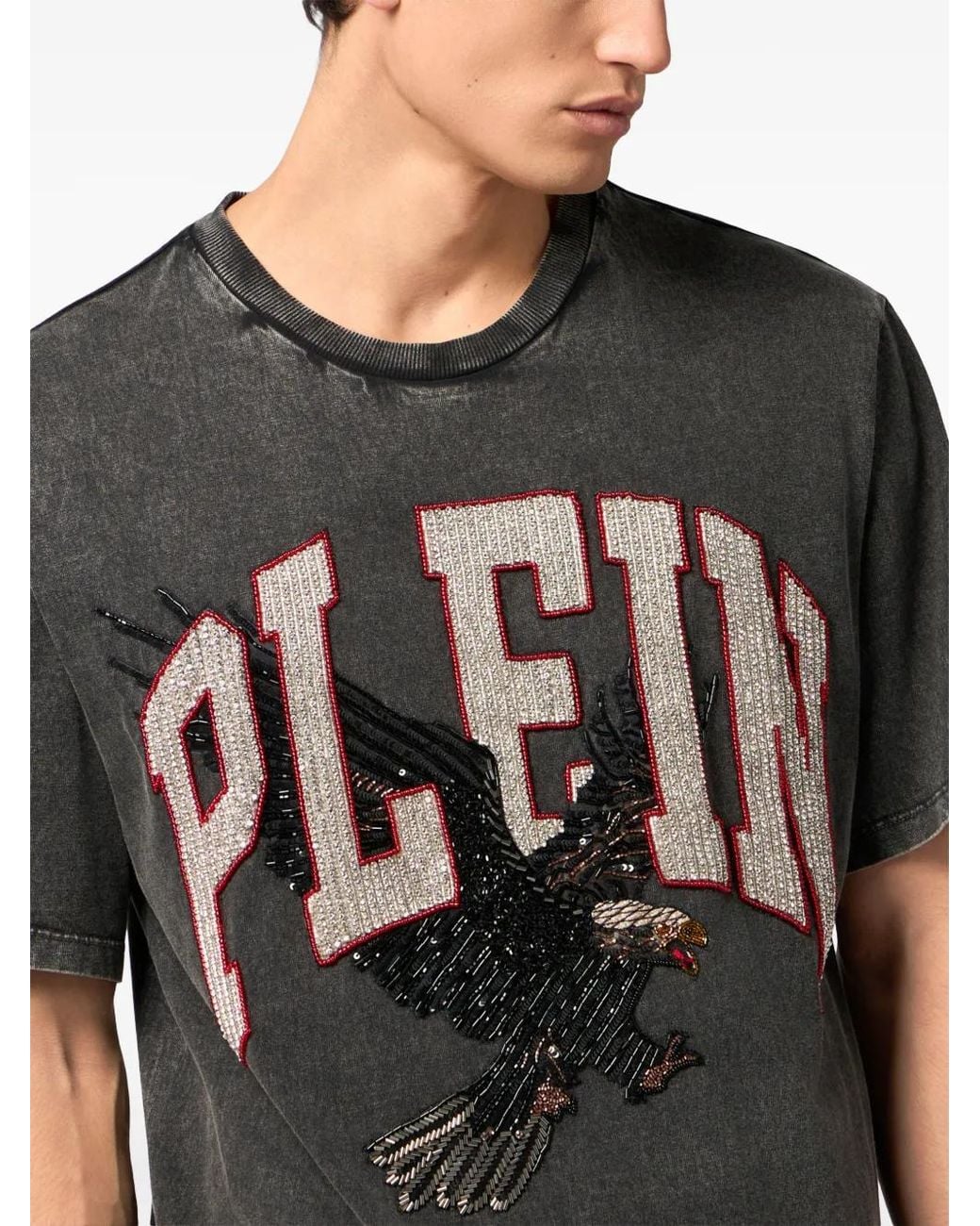 Philipp Plein Black Washed Round Neck T-Shirt Plein Eagle for men