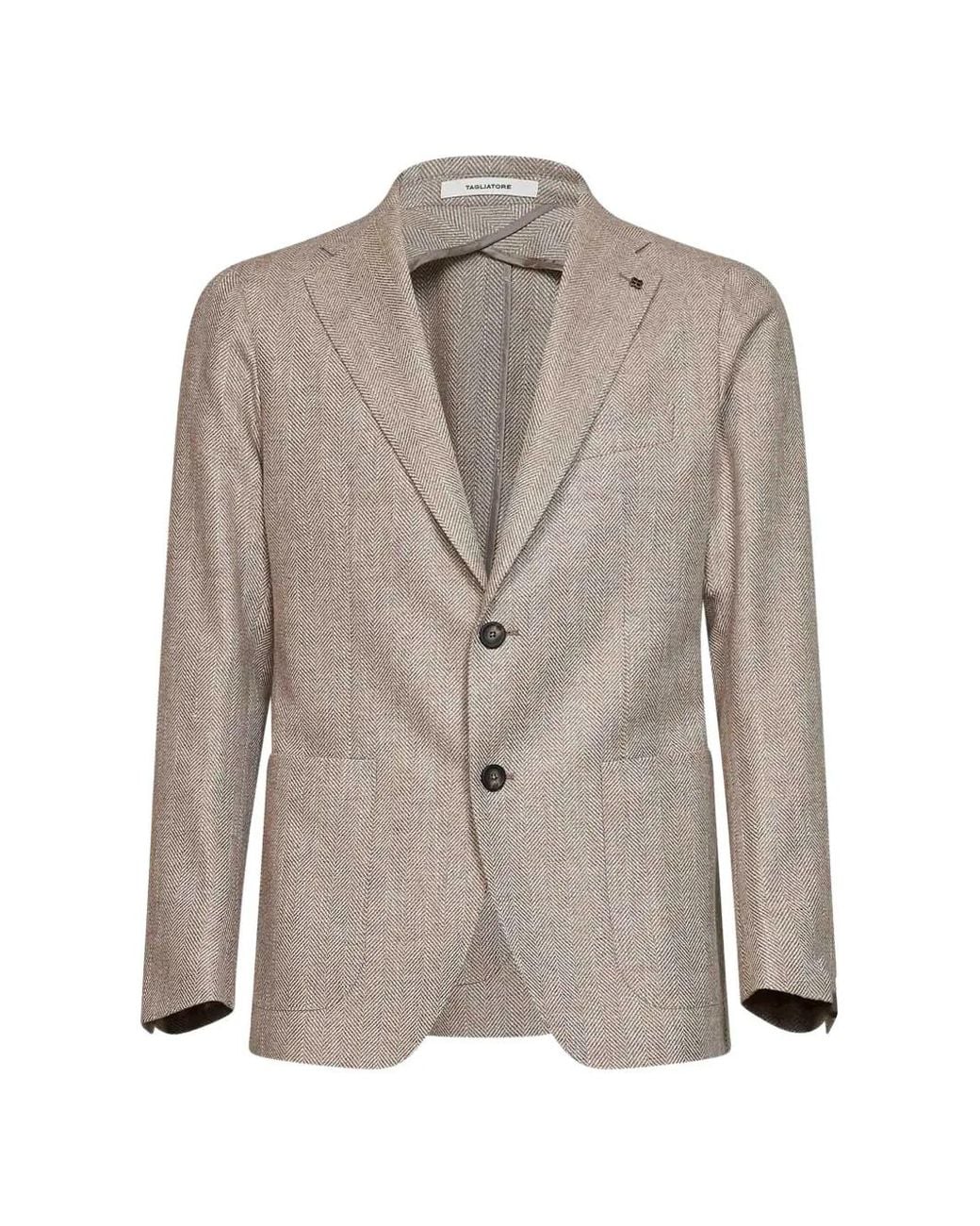 Tagliatore Gray Herringbone-Jacquard Single-Breasted Blazer for men