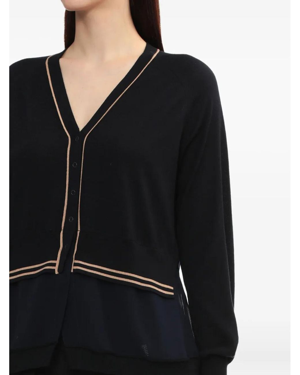 3.1 Phillip Lim Blue Chiffon-Hem V-Neck Wool Cardigan