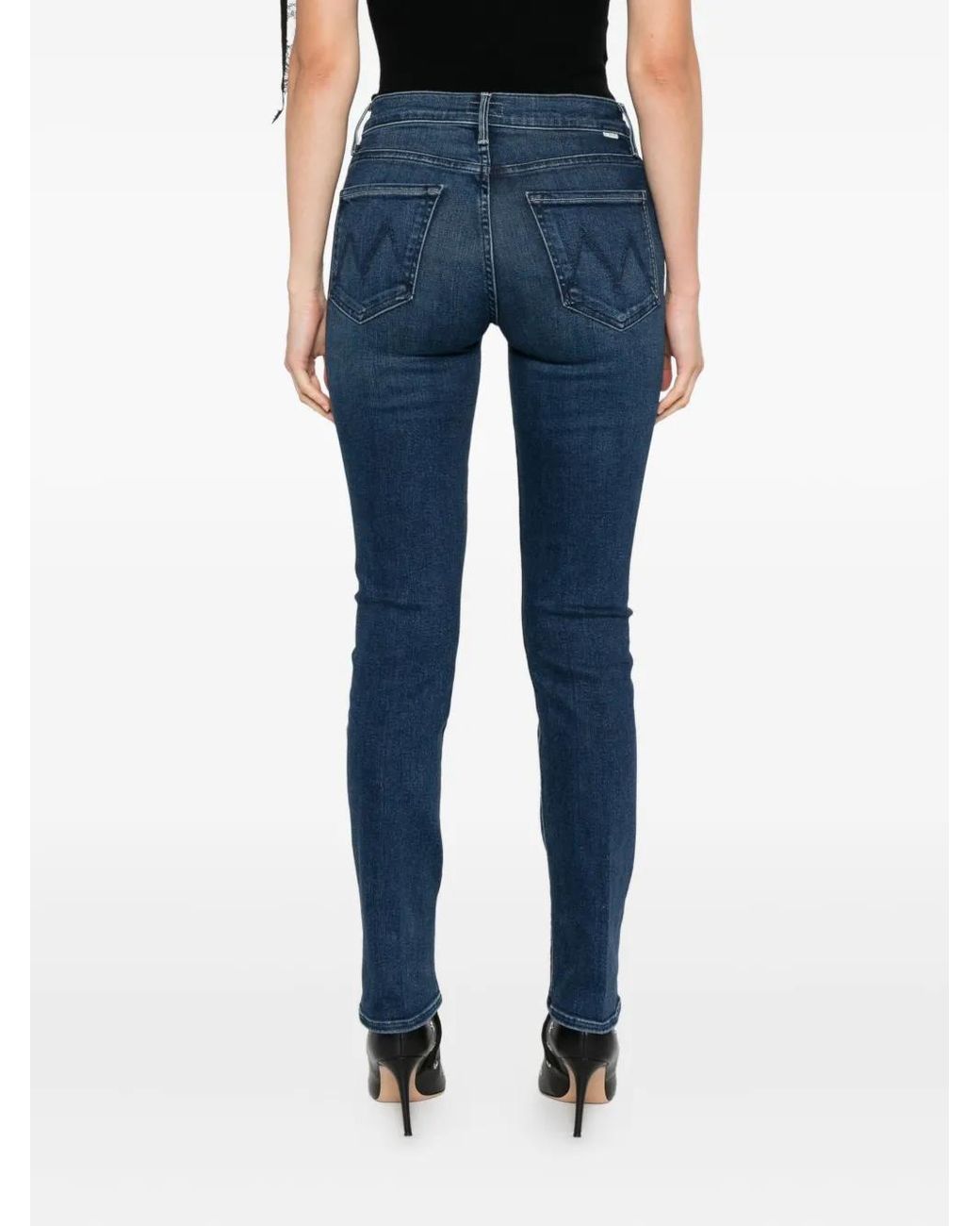 Mother Blue Mid-Rise Slim Fit Blu Jeans