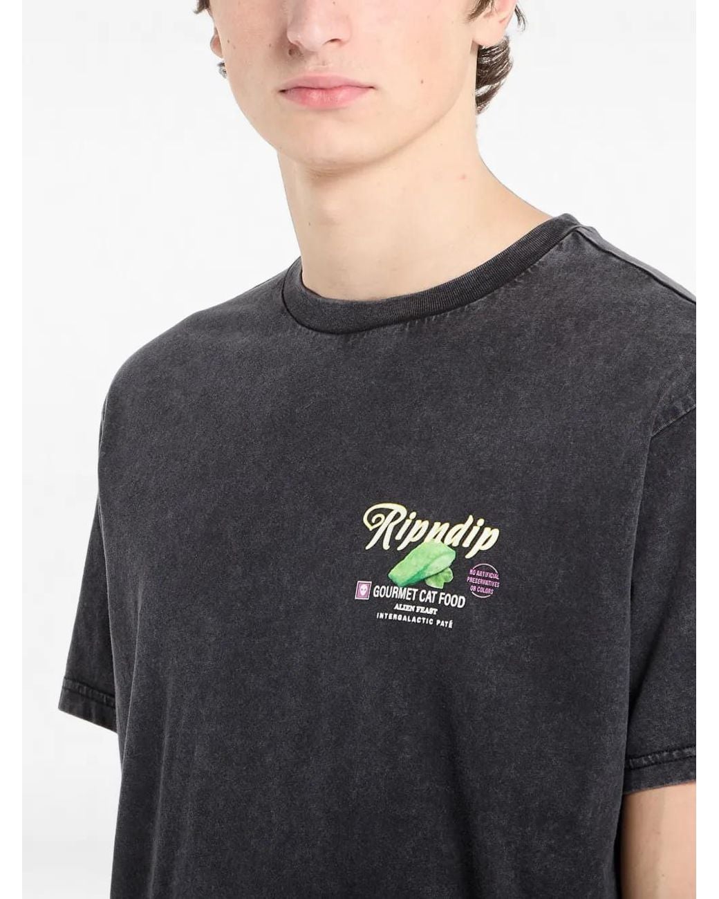 RIPNDIP Black Gourmet Cat Food T-Shirt for men