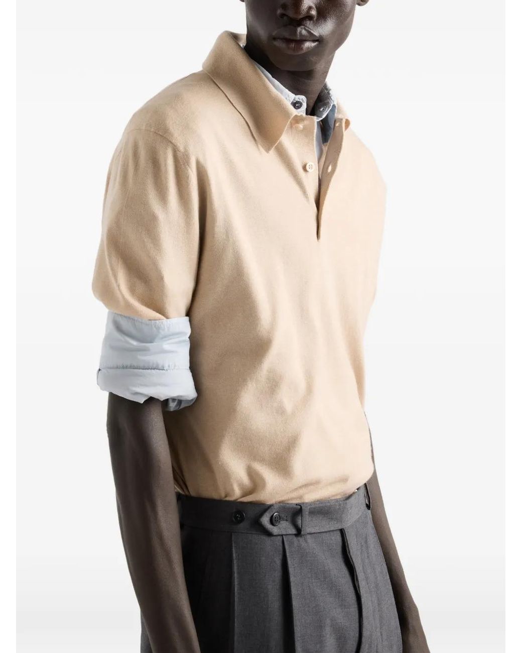 Prada Natural Cashmere And Silk Polo Shirt for men