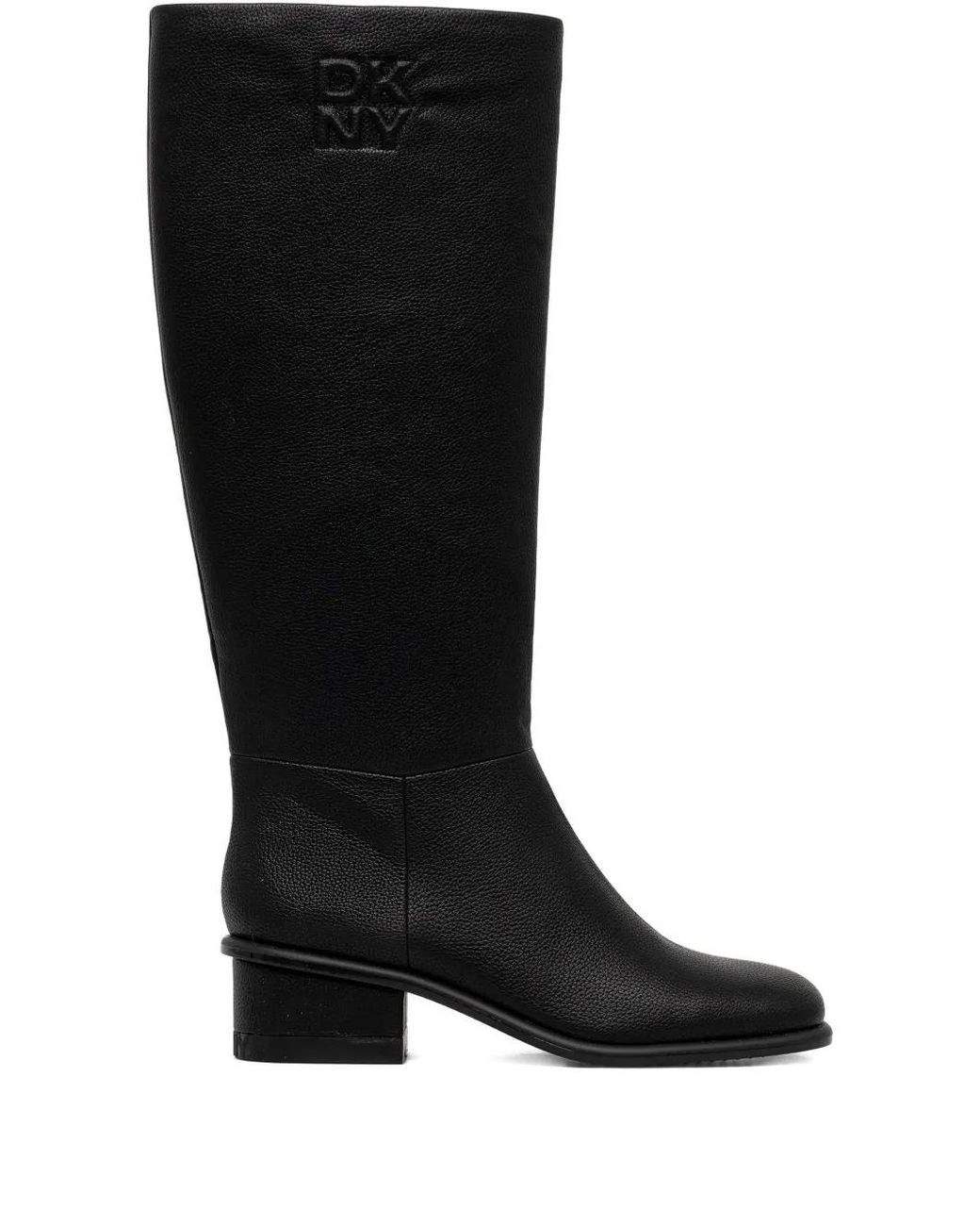 DKNY Black Embossed-Logo Knee-High Boots