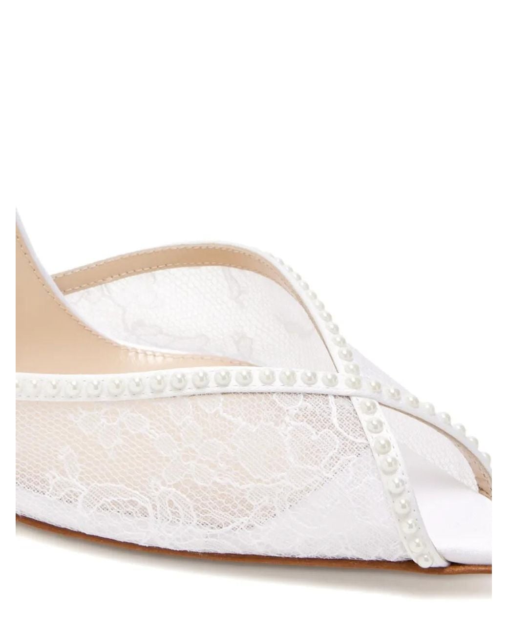 Andrea Wazen White Katy Lace Pearl Sandals