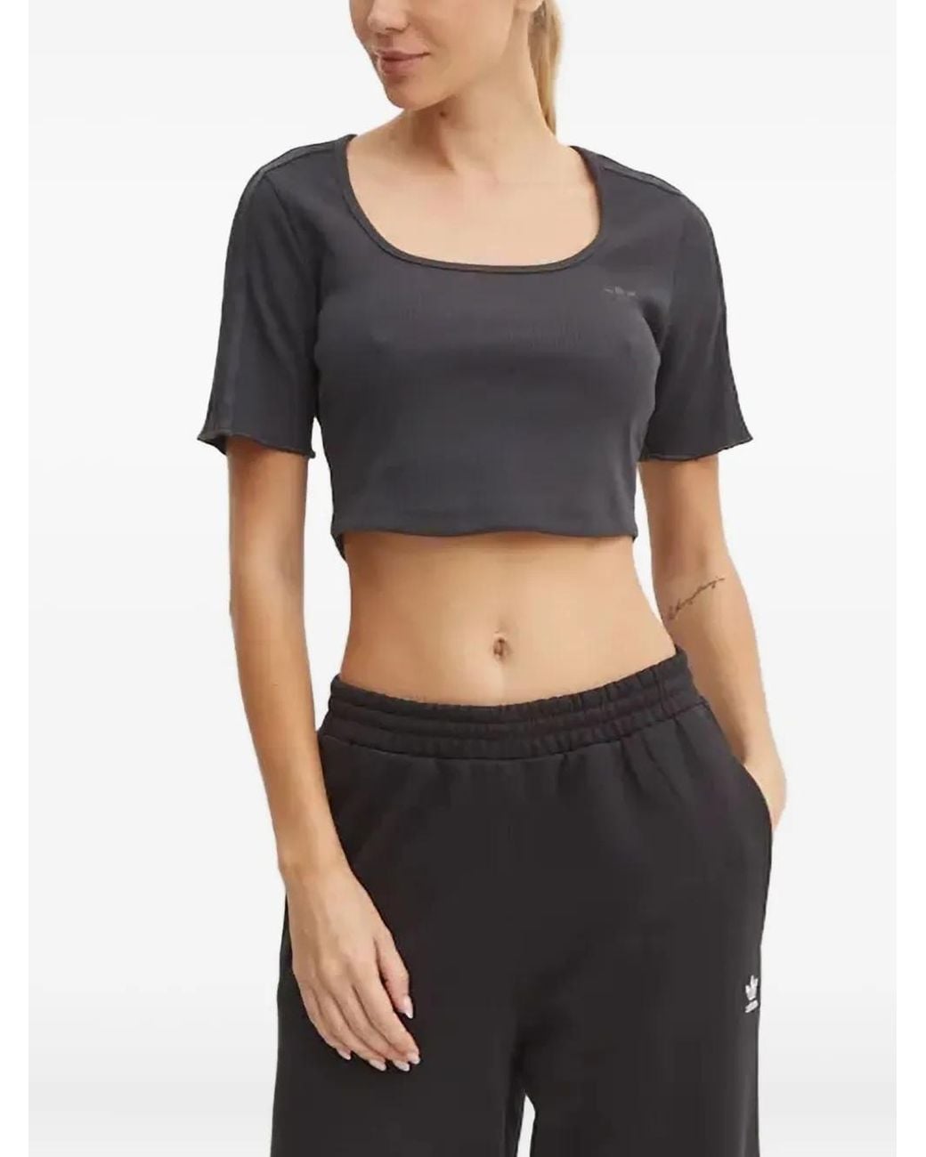 Adidas Black Ribbed Scoop-Neck T-Shirt