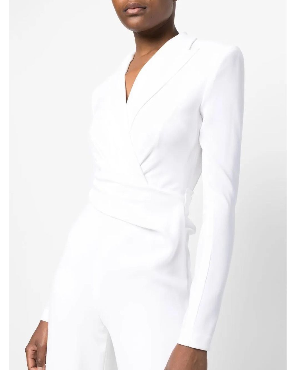 Talbot Runhof White Long-Sleeve Wrap-Design Jumpsuit