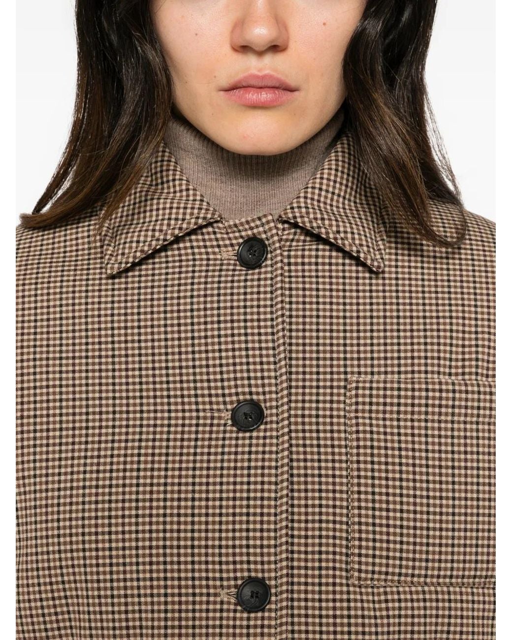 White Sand Brown Check-Pattern Cropped Jacket