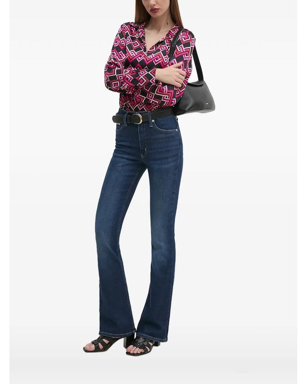Joseph Ribkoff Blue Geometric-Print V-Neck Blouse