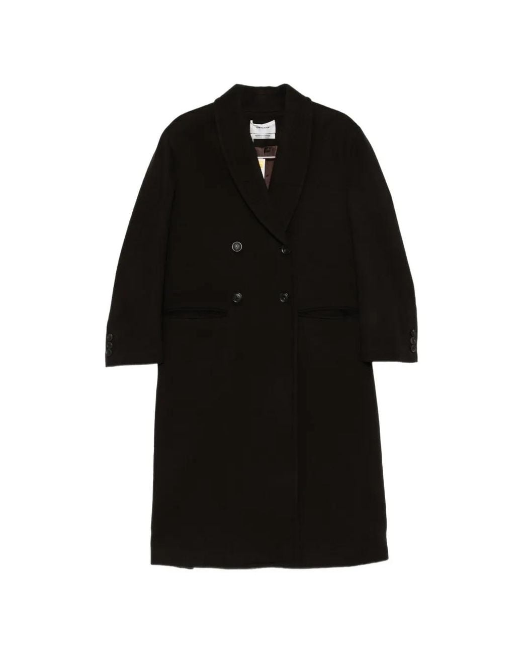 Low Classic Black Double-Breasted Shawl-Collar Coat
