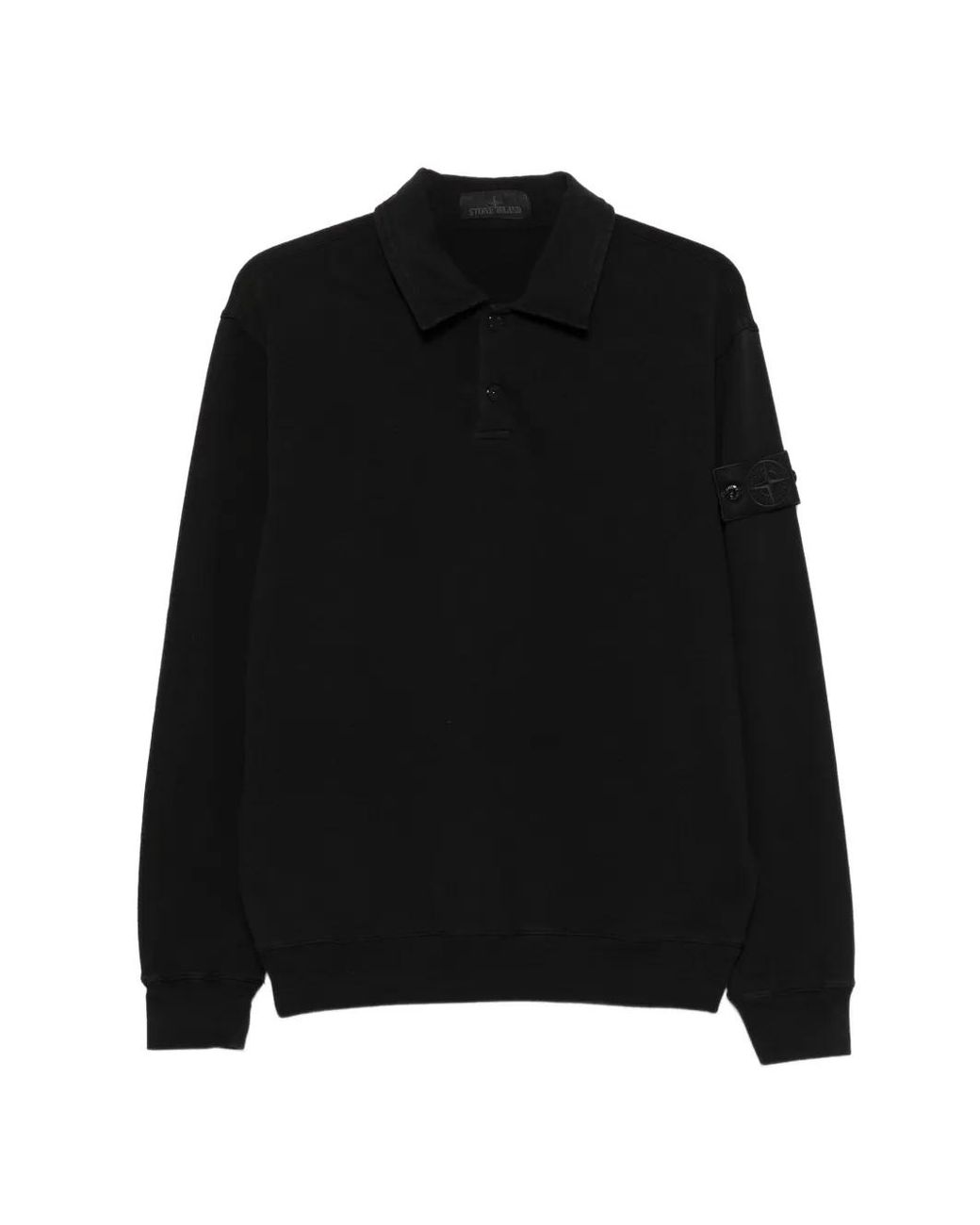 Stone Island Black Button-Up Logo-Patch Polo Shirt for men