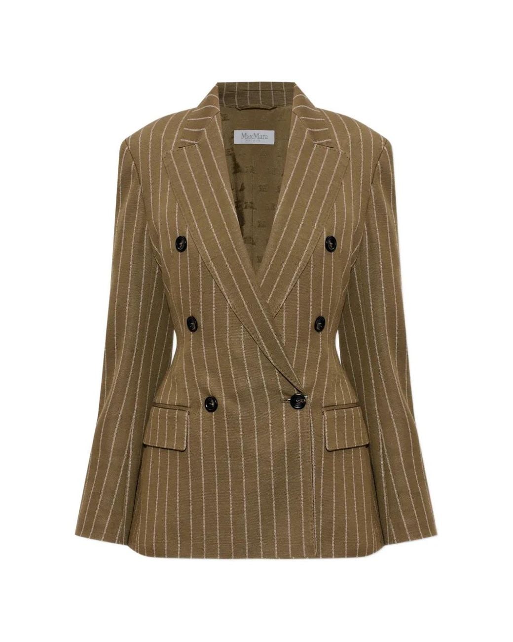 Max Mara Green Pinstripe Double-Breasted Blazer