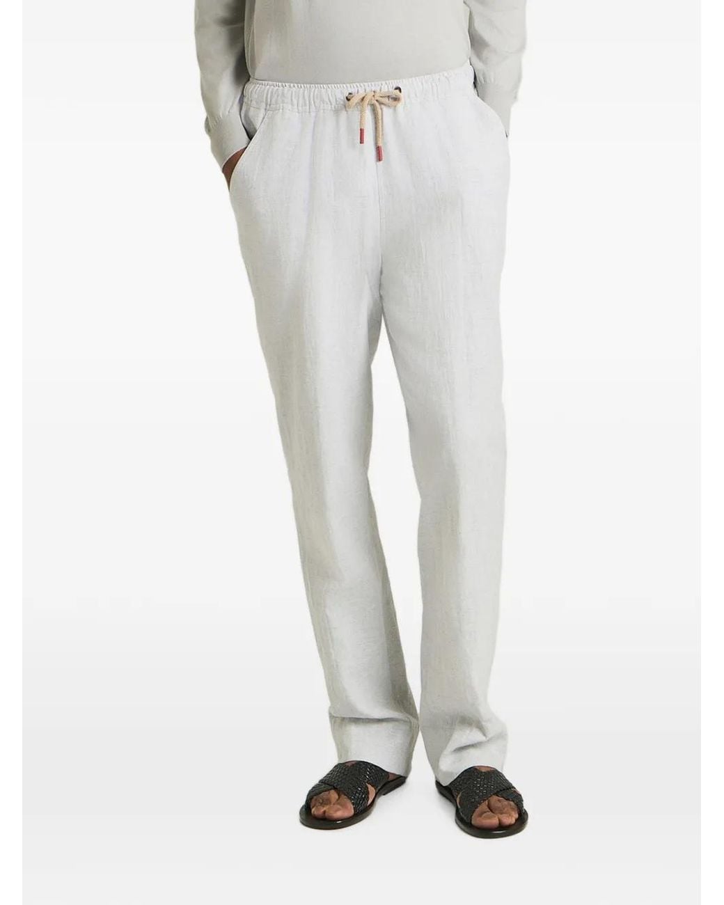 Kiton White Drawstring Elasticated Trousers for men