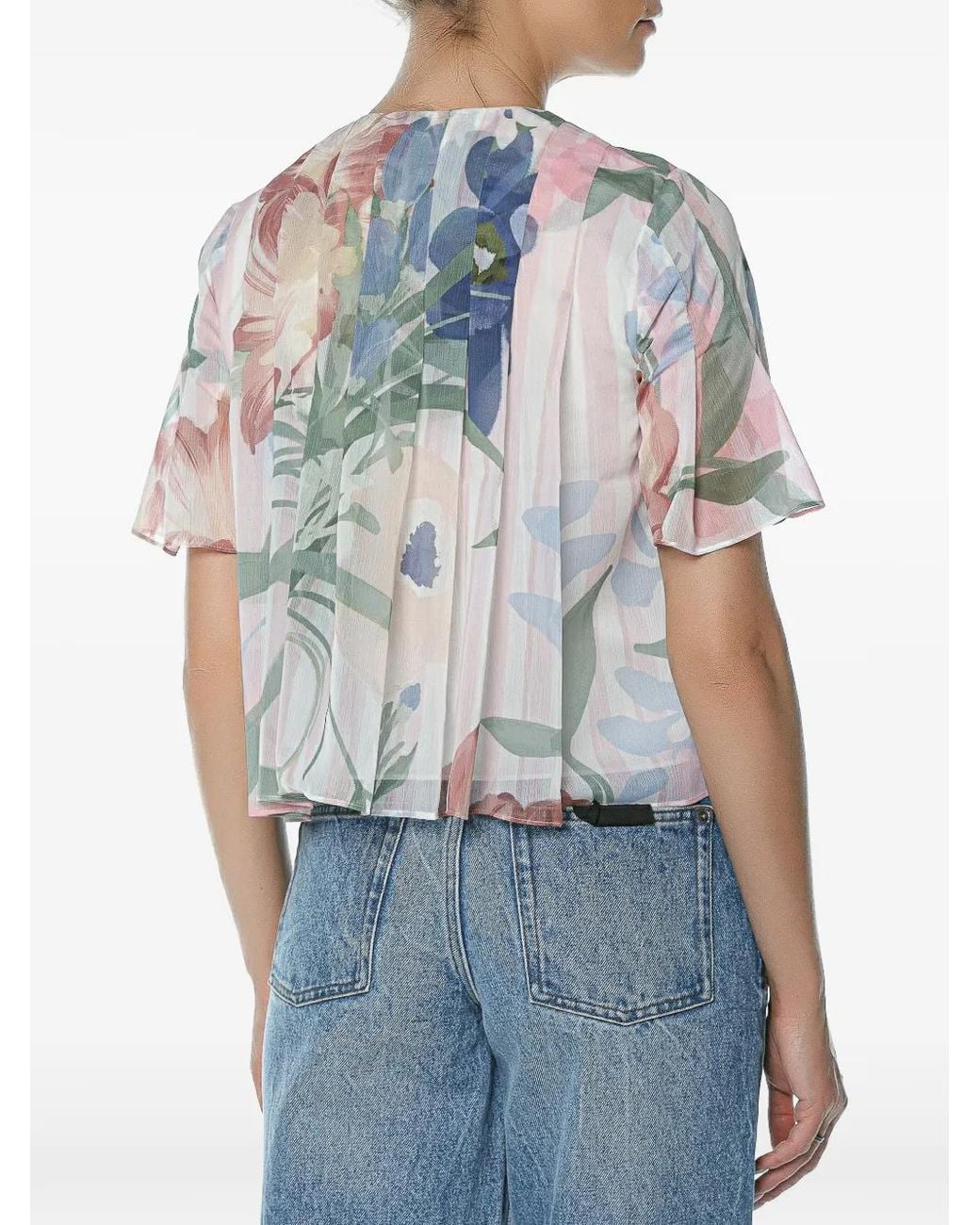 Ted Baker Blue Pleated Floral-Print Top
