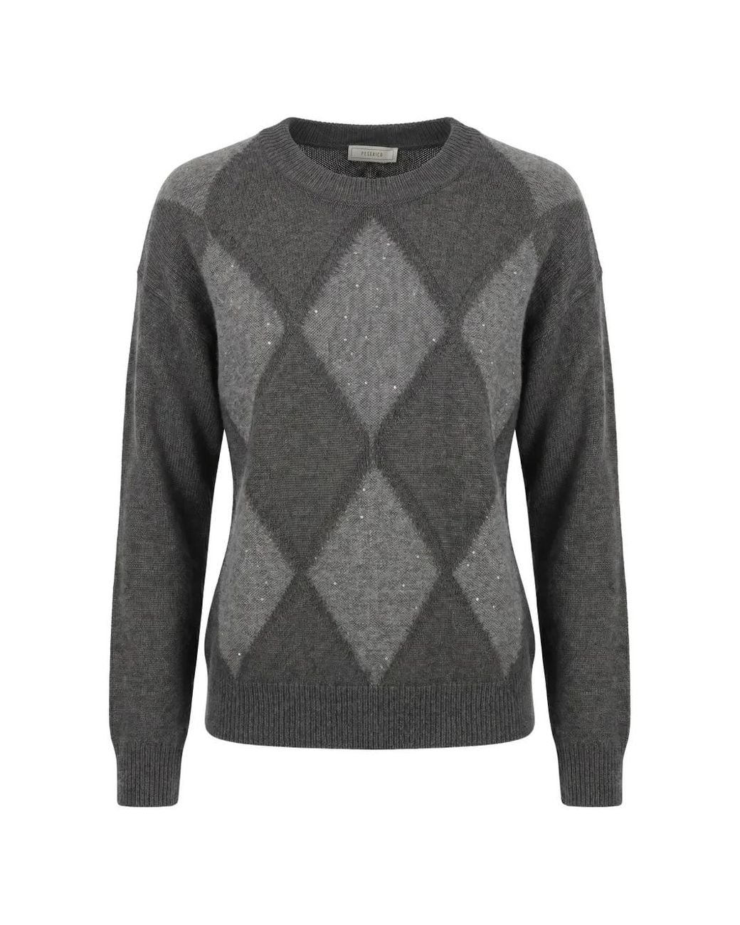 Peserico Gray Argyle Sequin-Embellished Sweater
