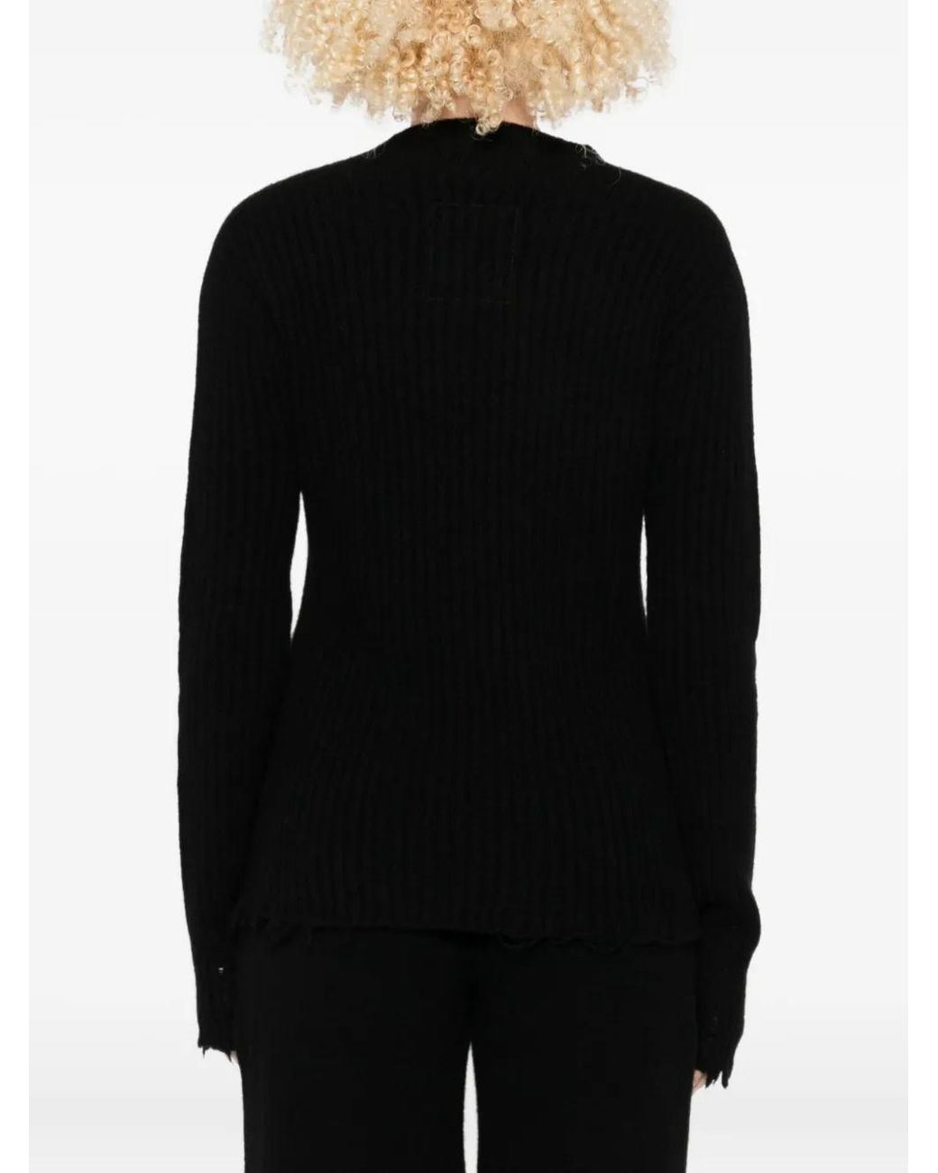 Uma Wang Black Ribbed Frayed-Edge Jumper