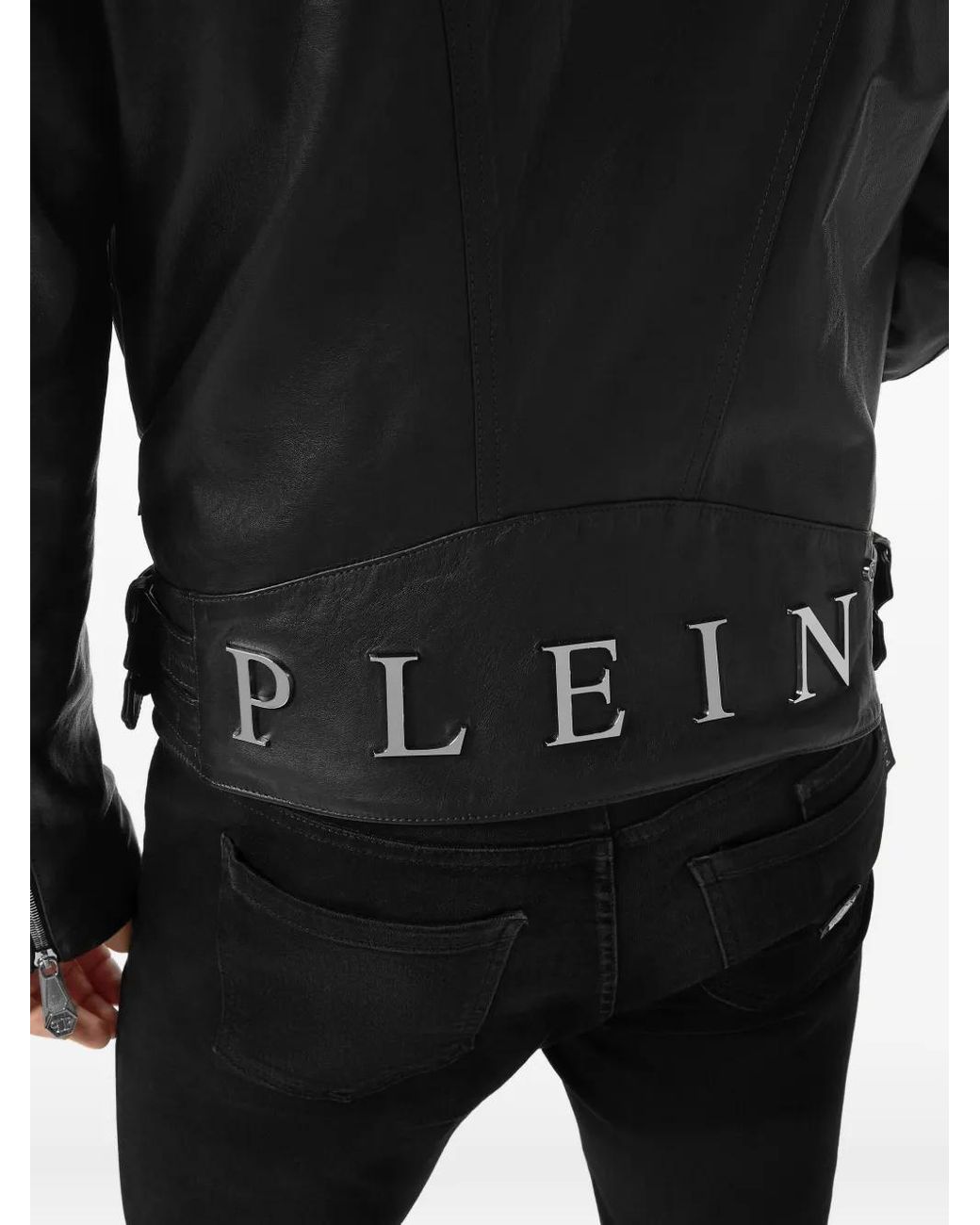 Philipp Plein Black Leather Biker Jacket With Shearling Collar for men